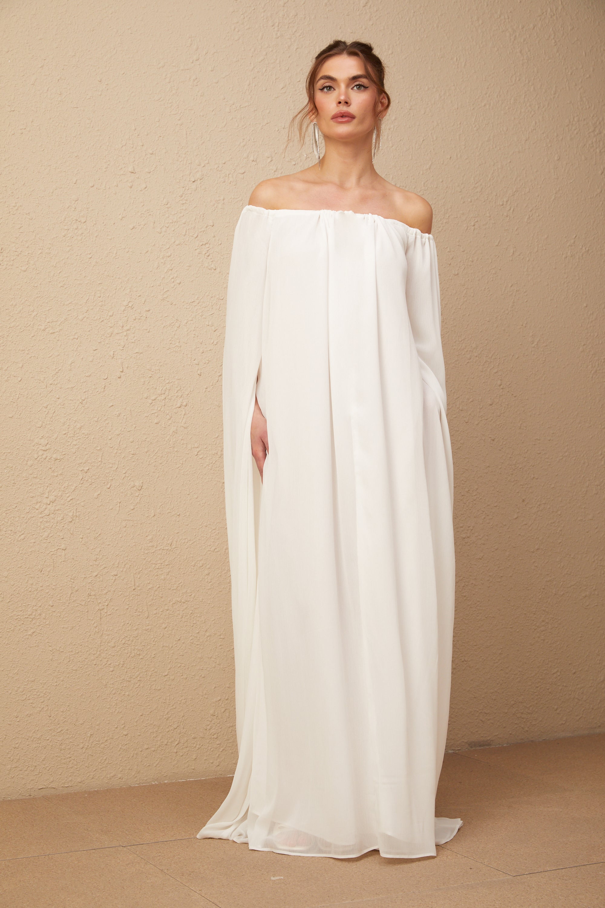 Patrizia white cape-design draped tulle maxi dress (Final Sale-US Only)