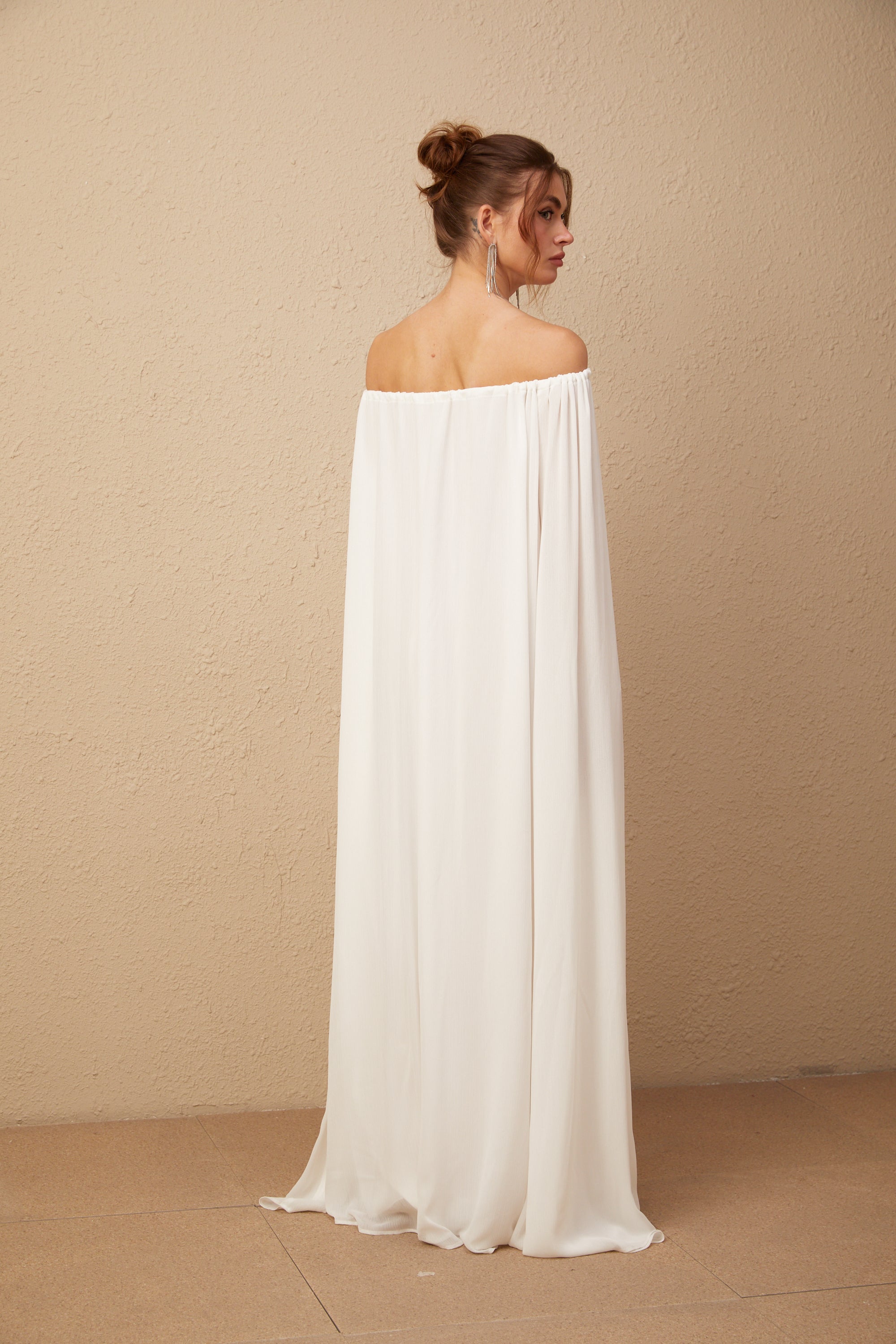 Patrizia white cape-design draped tulle maxi dress (Final Sale-US Only)