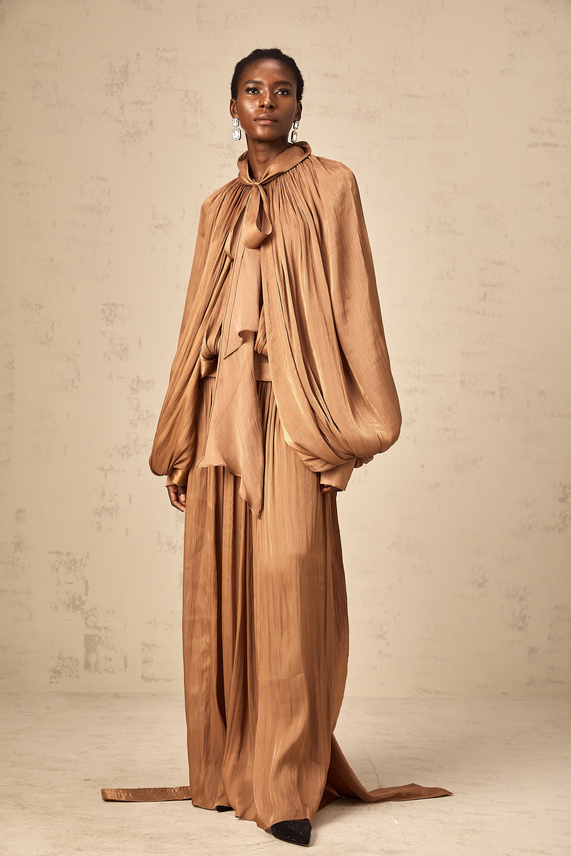Mila Brown Pleated Satin Maxi Dress (Final Sale-US Only)