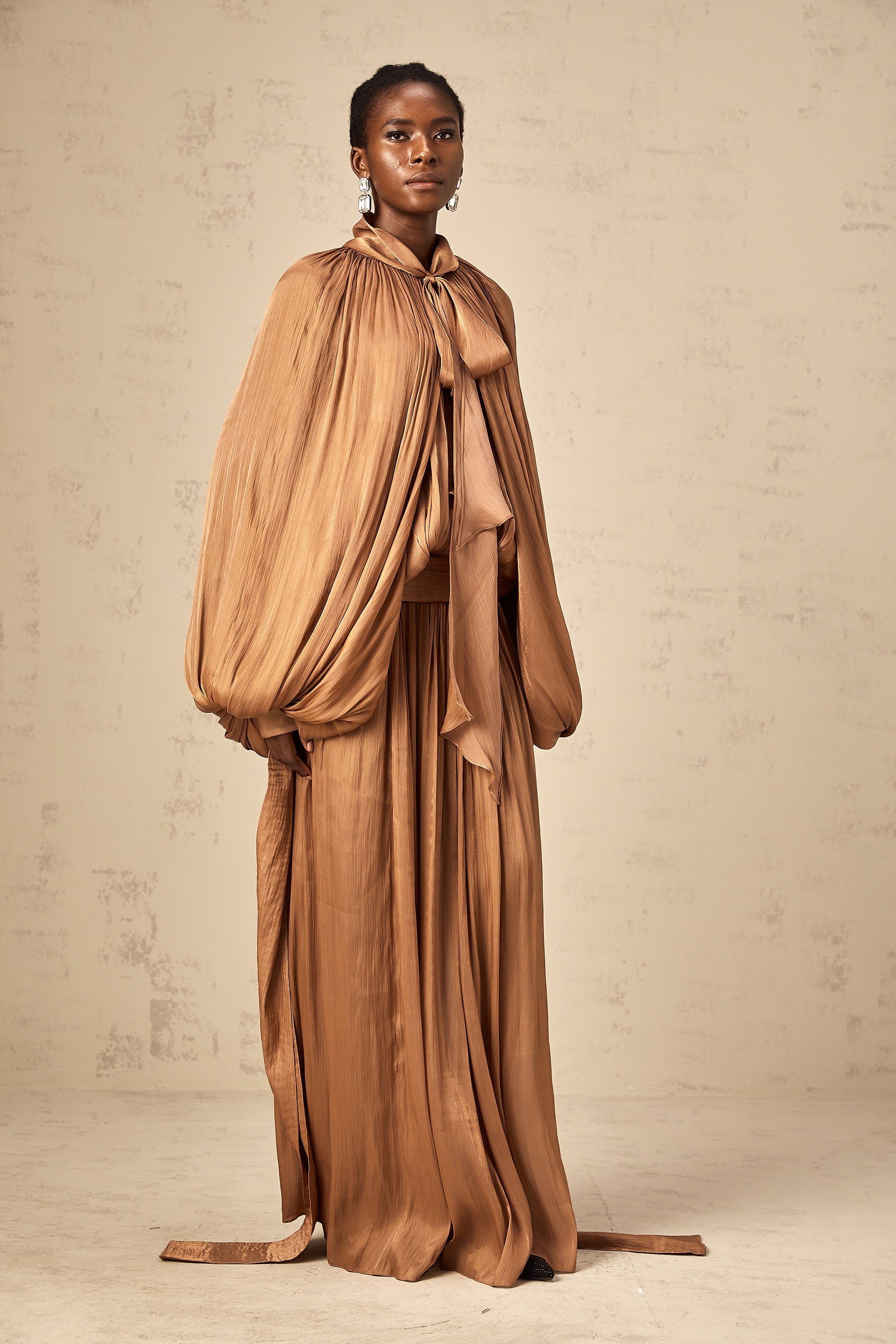 Mila Brown Pleated Satin Maxi Dress (Final Sale-US Only)