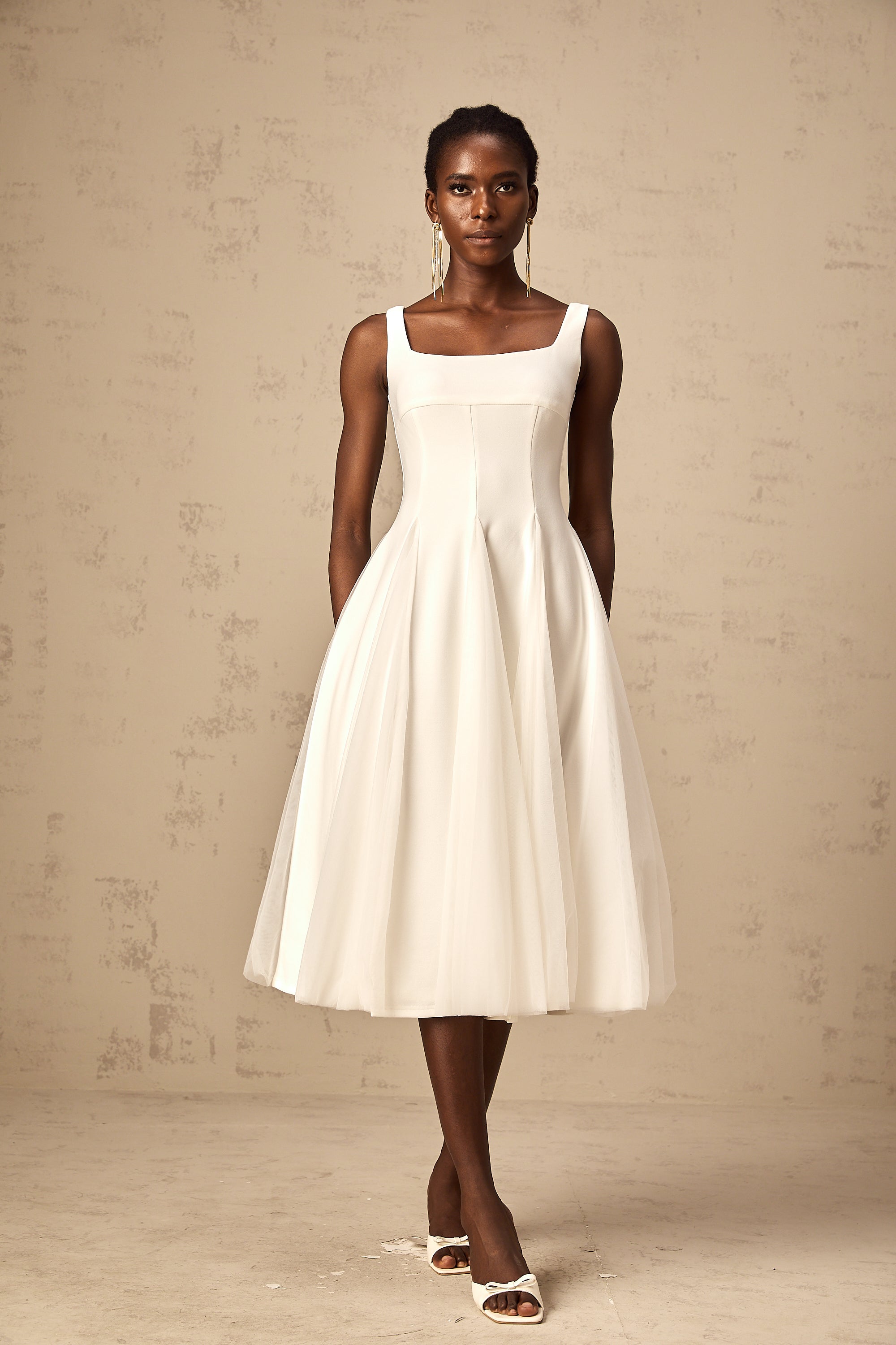 Danielle white tulle godet midi dress (Final Sale-US Only)