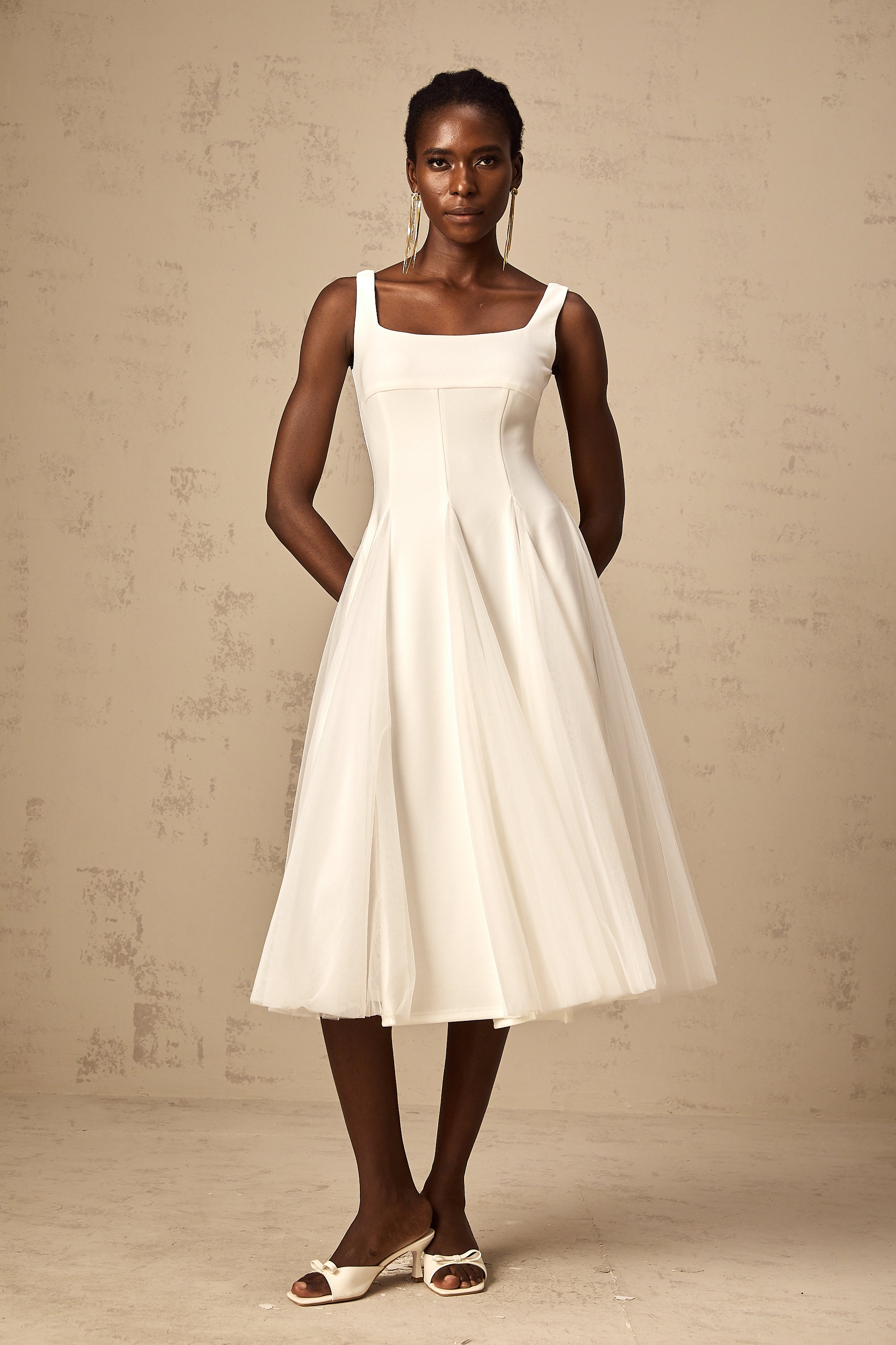 Danielle white tulle godet midi dress (Final Sale-US Only)