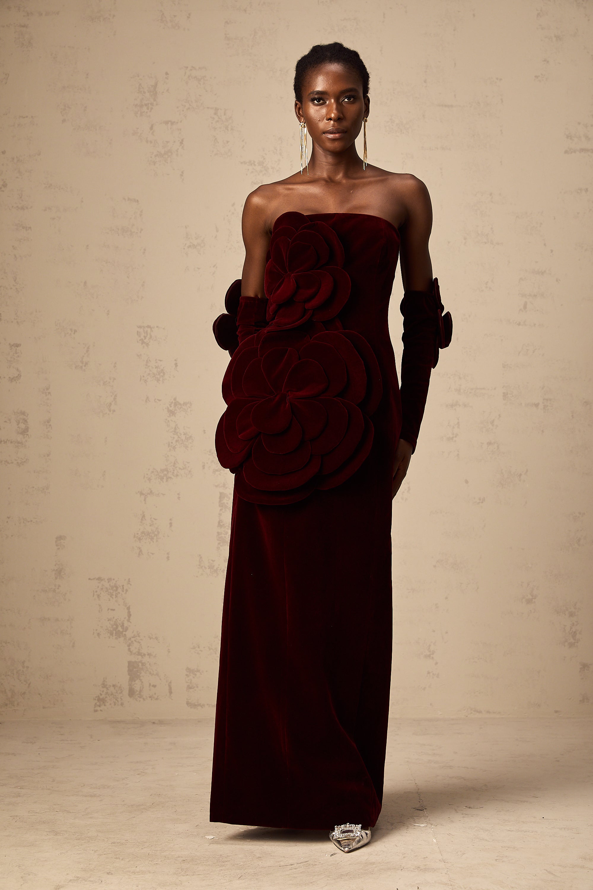 Azura Red Floral Appliqué Maxi Dress (Final Sale)