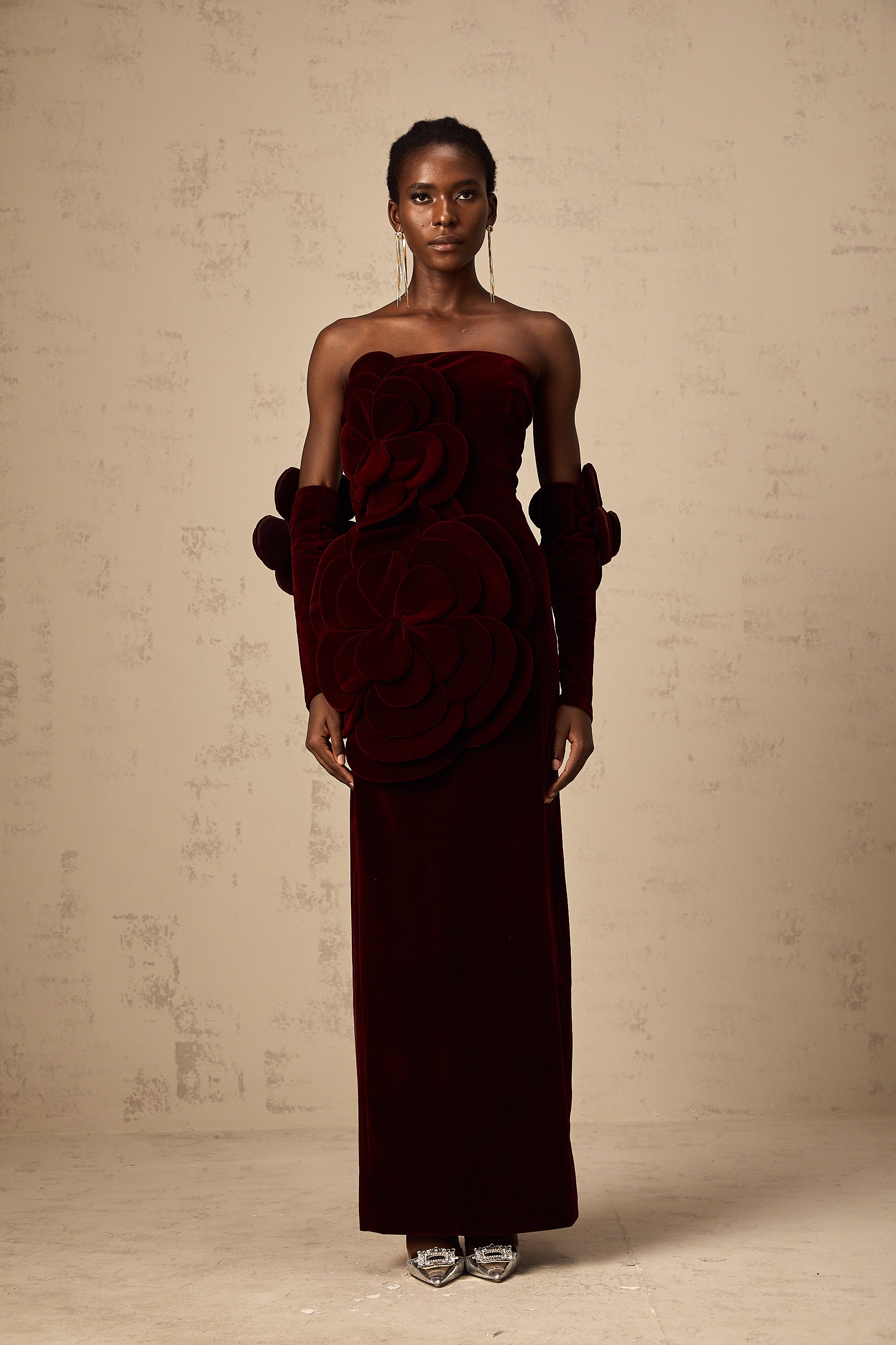 Azura Red Floral Appliqué Maxi Dress (Final Sale)