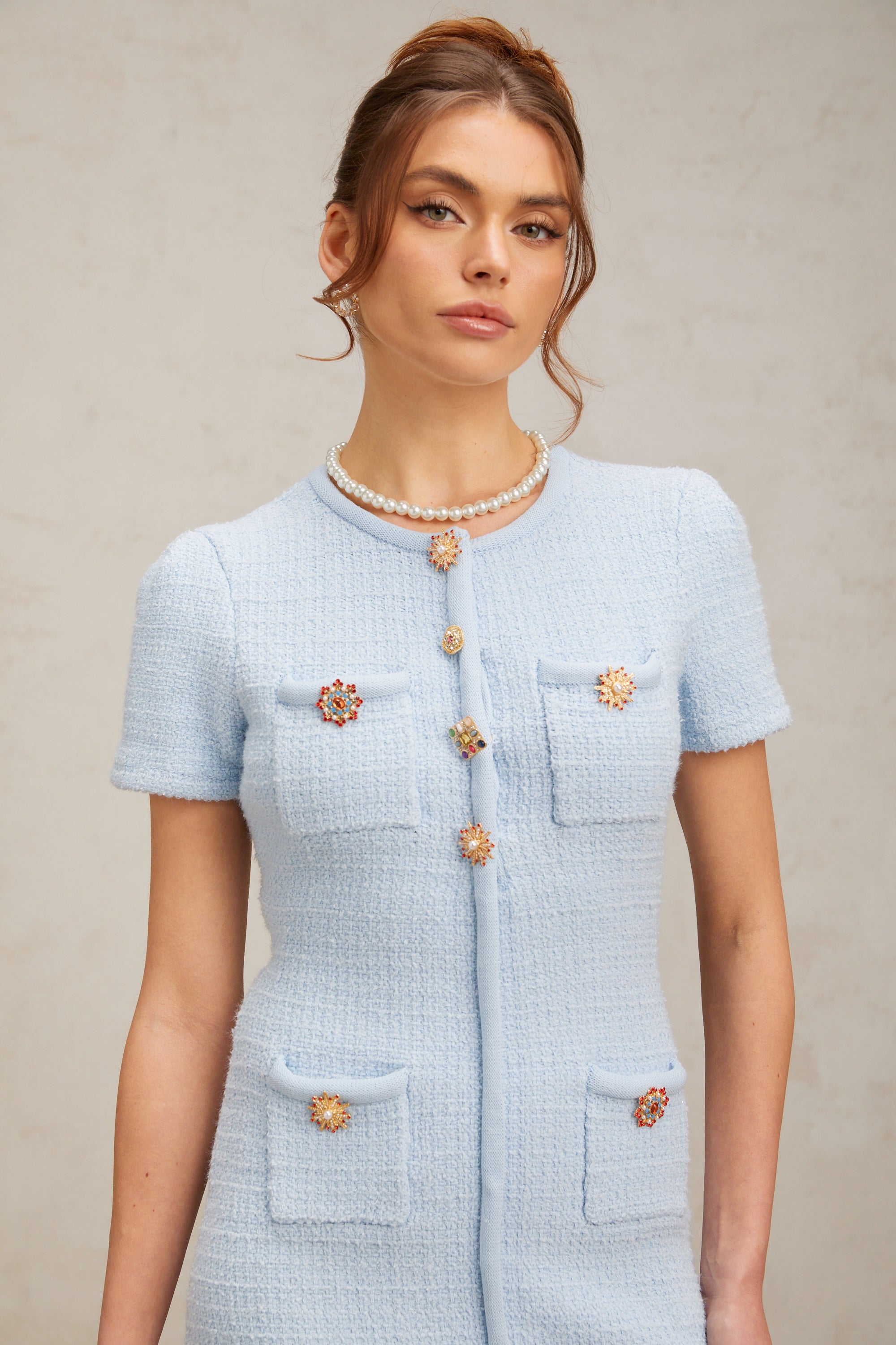 Cindy blue crystal-embellished knit mini dress (Final Sale-US Only)