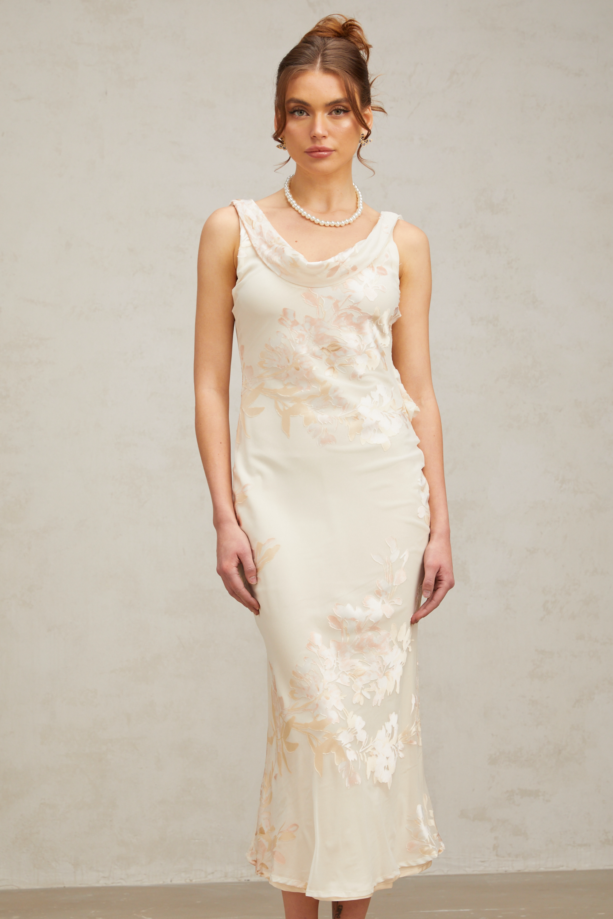 Yolanda beige floral-jacquard midi dress(Final Sale-US Only)
