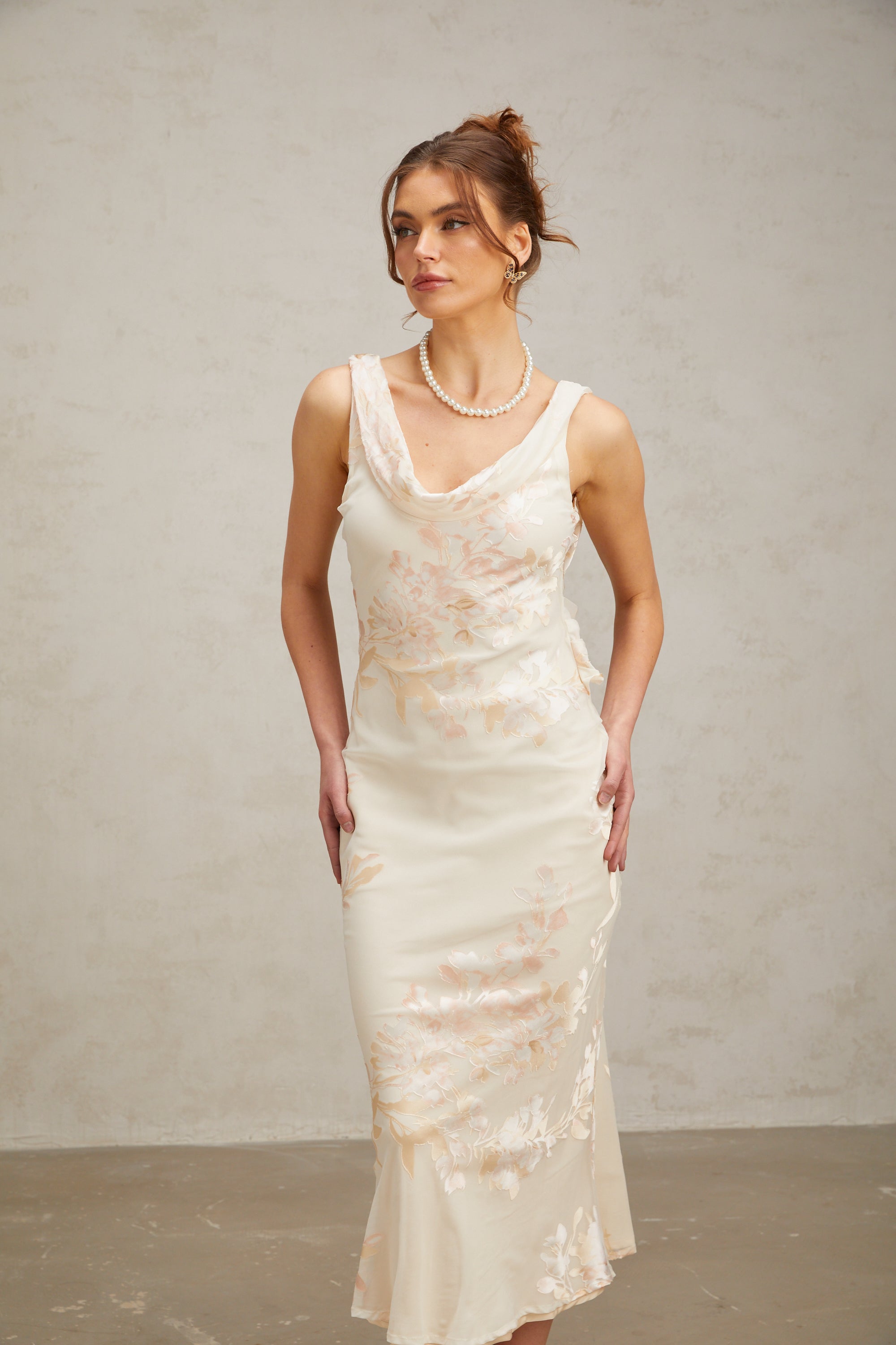 Yolanda beige floral-jacquard midi dress(Final Sale-US Only)