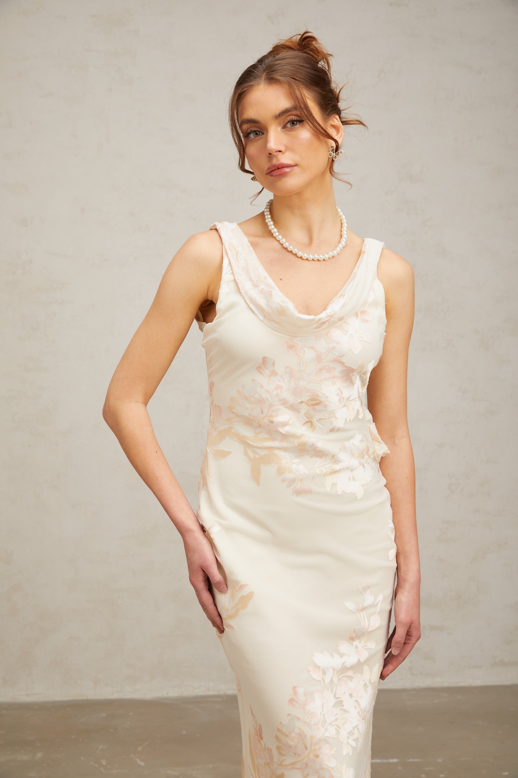 Yolanda beige floral-jacquard midi dress(Final Sale-US Only)