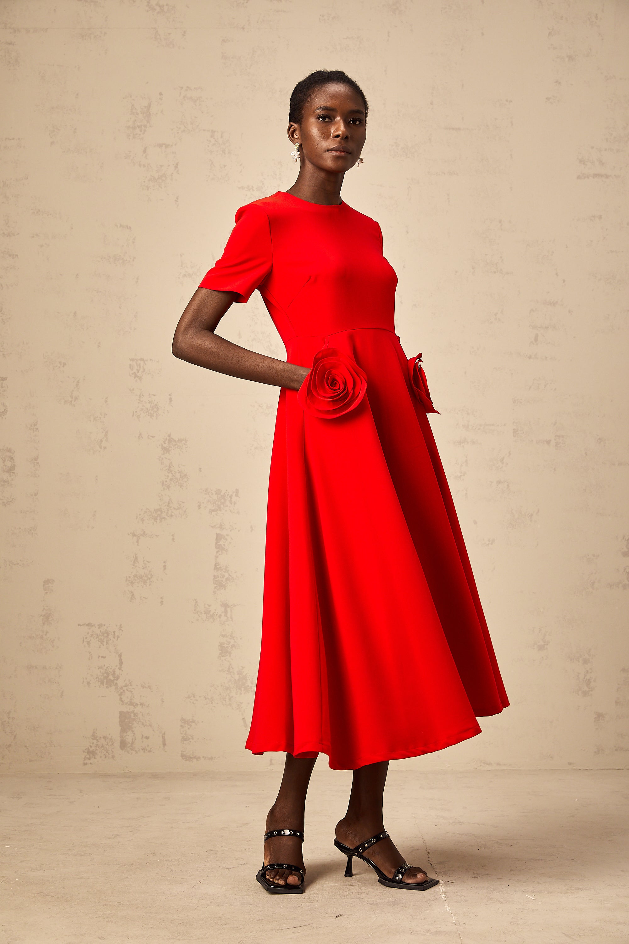 Isolde red floral-appliqué midi dress (Final Sale-US Only)