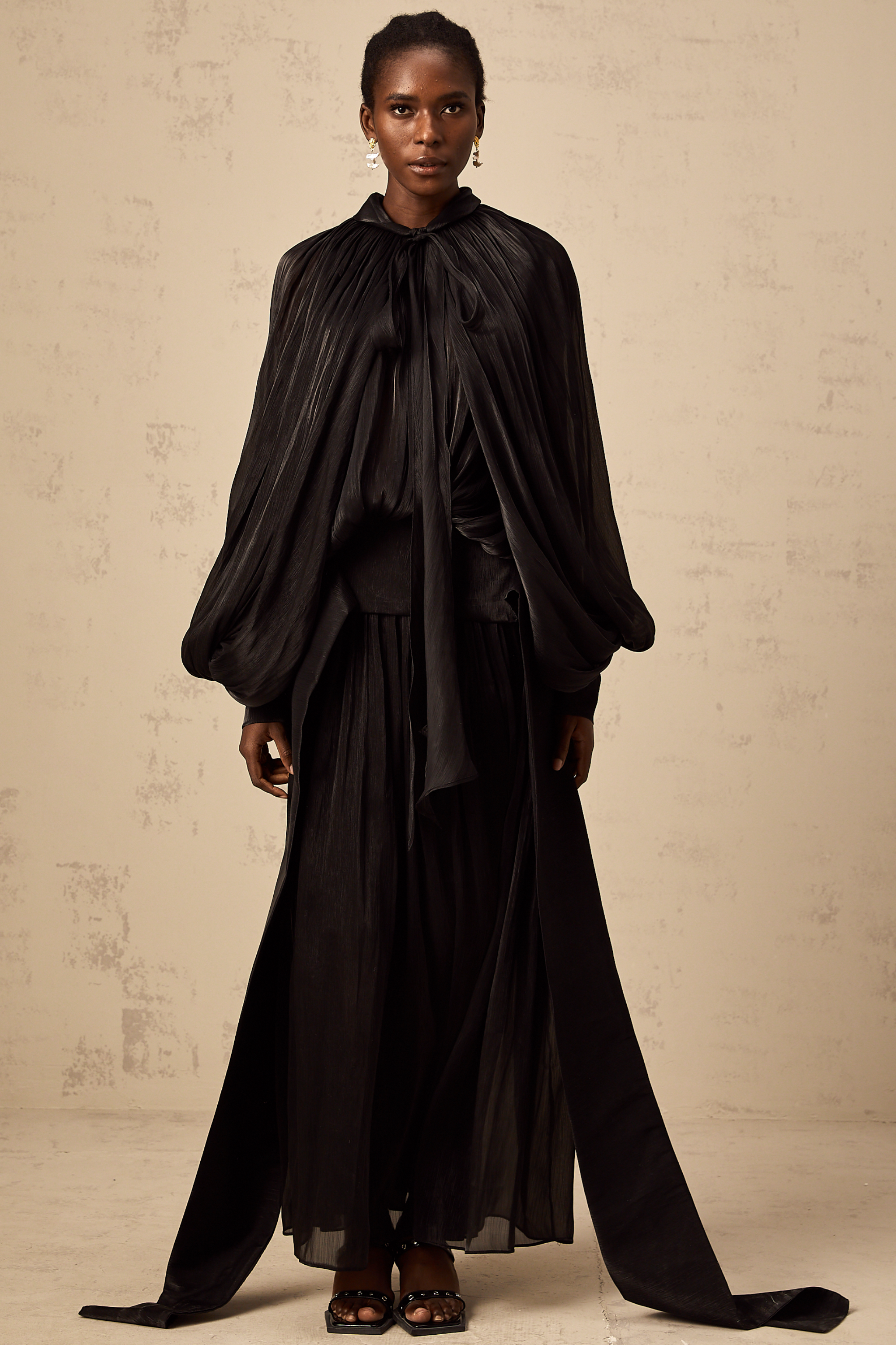 Mila pleated satin maxi dress in Black (Final Sale-US Only)