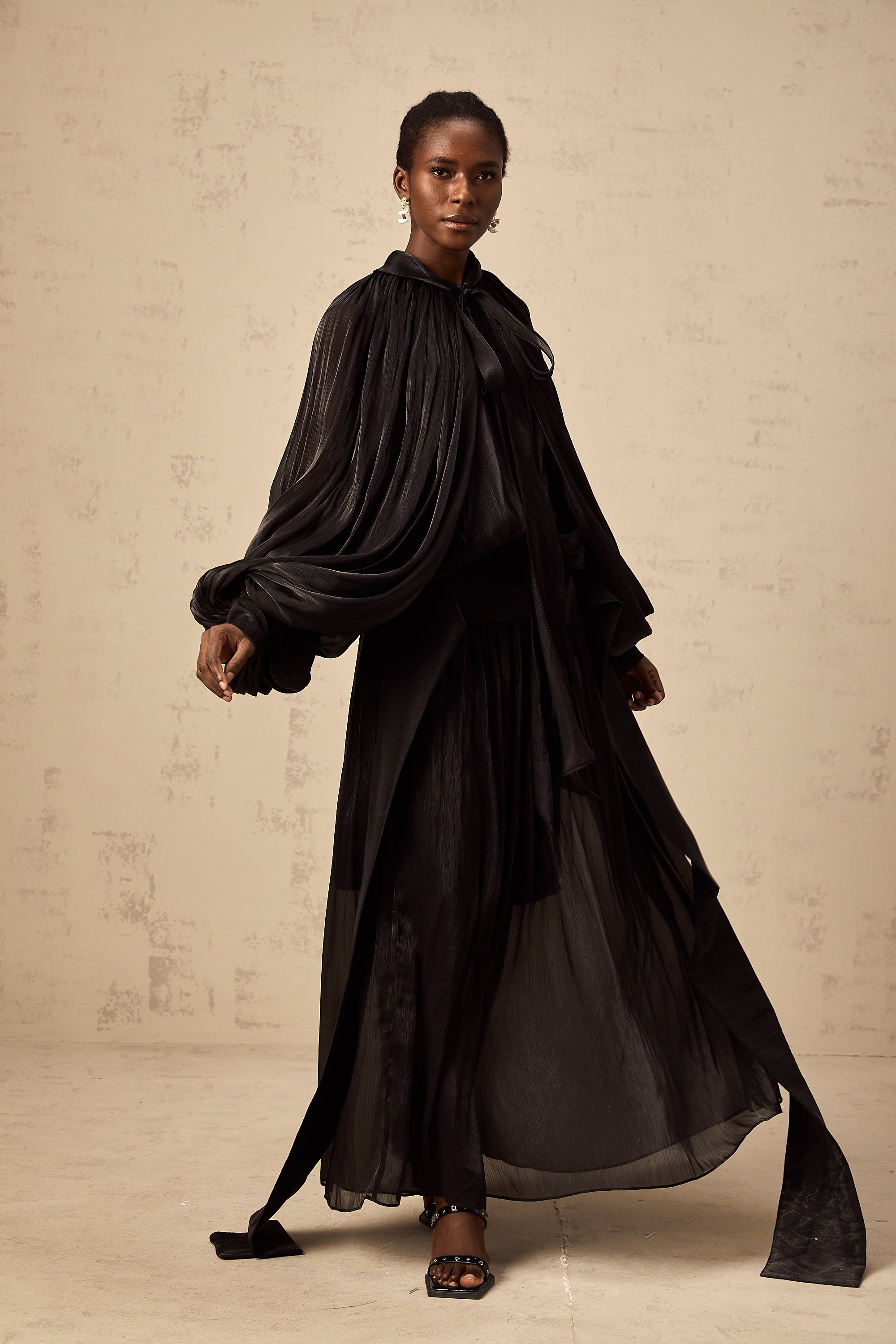 Mila pleated satin maxi dress in Black (Final Sale-US Only)