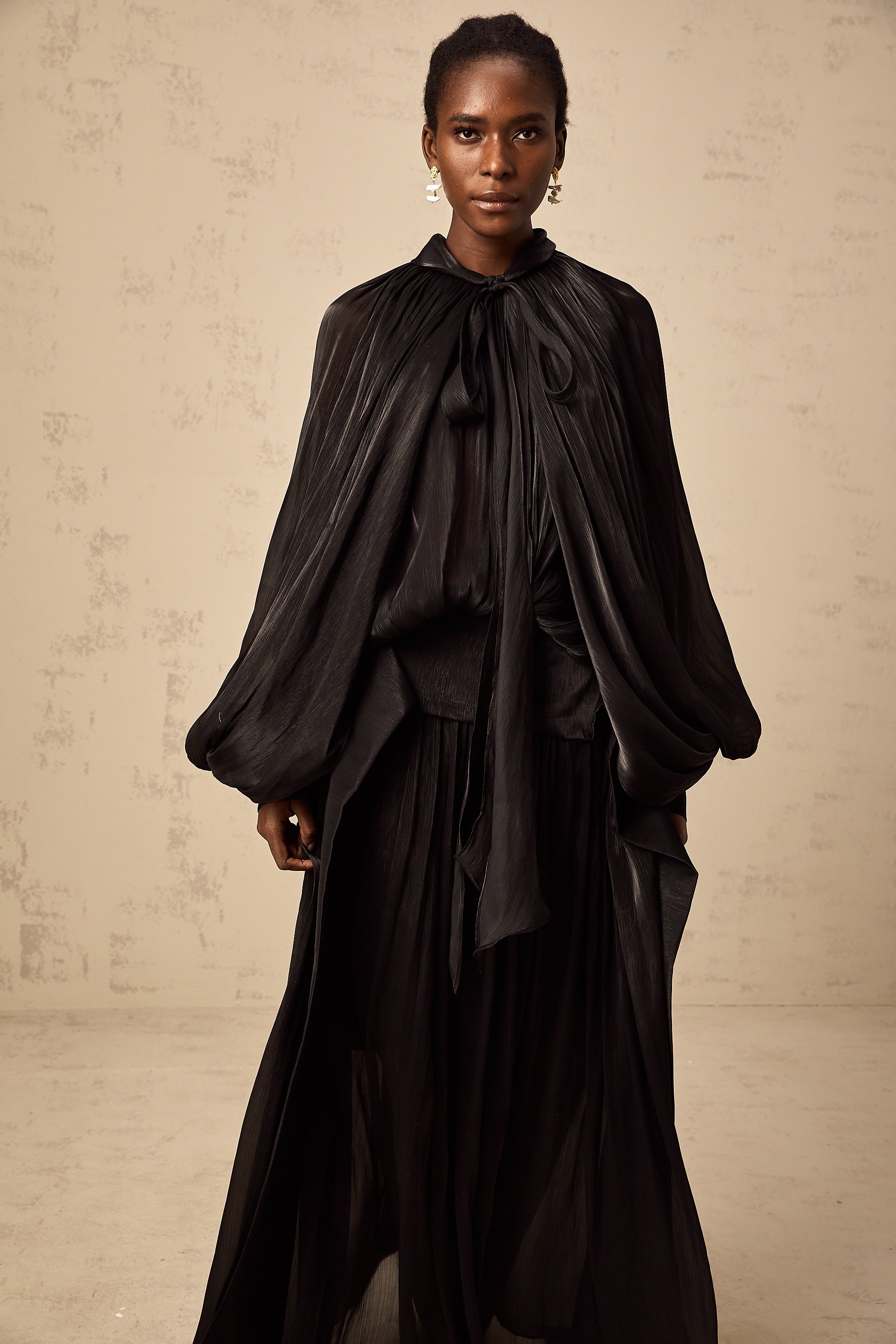 Mila pleated satin maxi dress in Black (Final Sale-US Only)