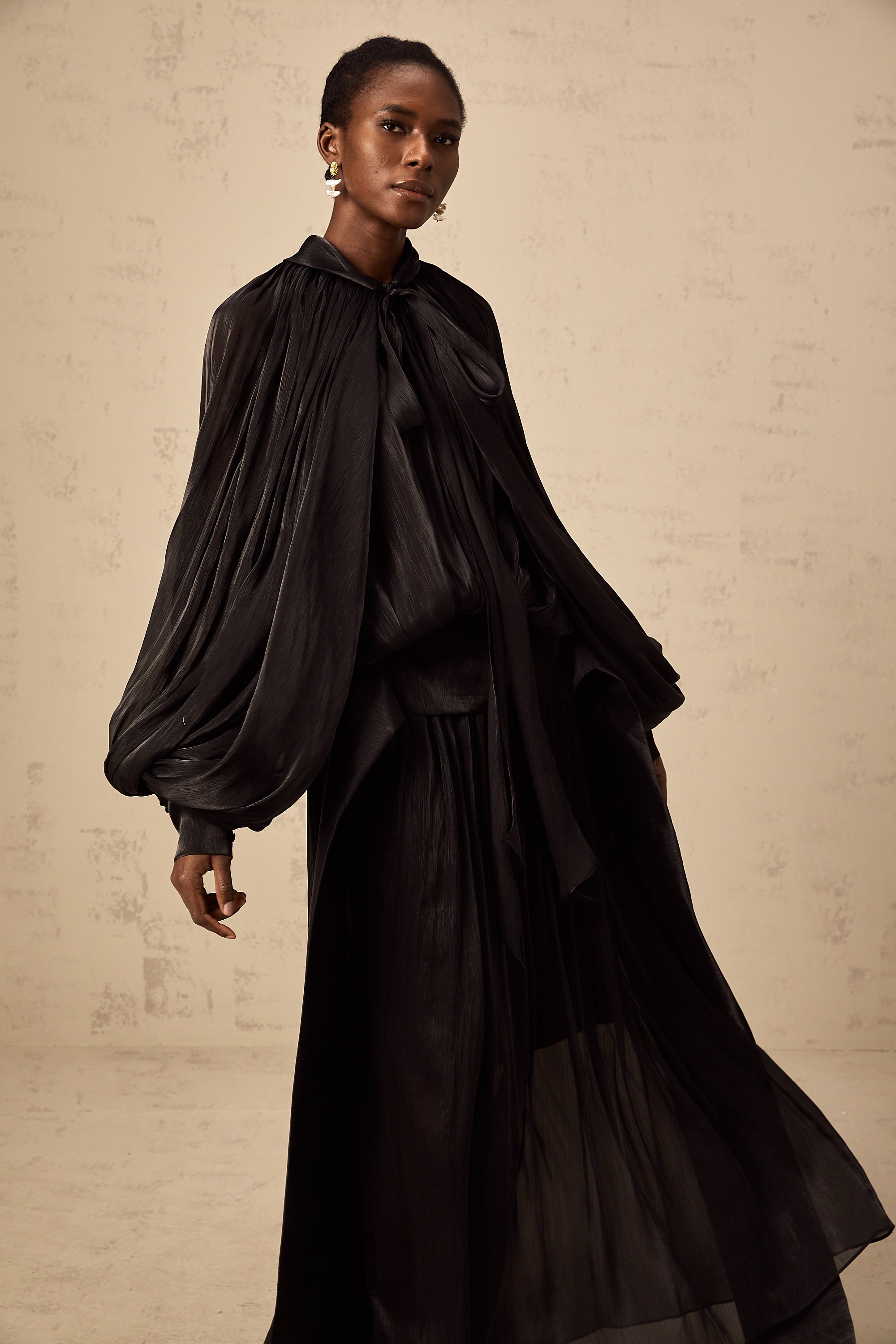 Mila pleated satin maxi dress in Black (Final Sale-US Only)