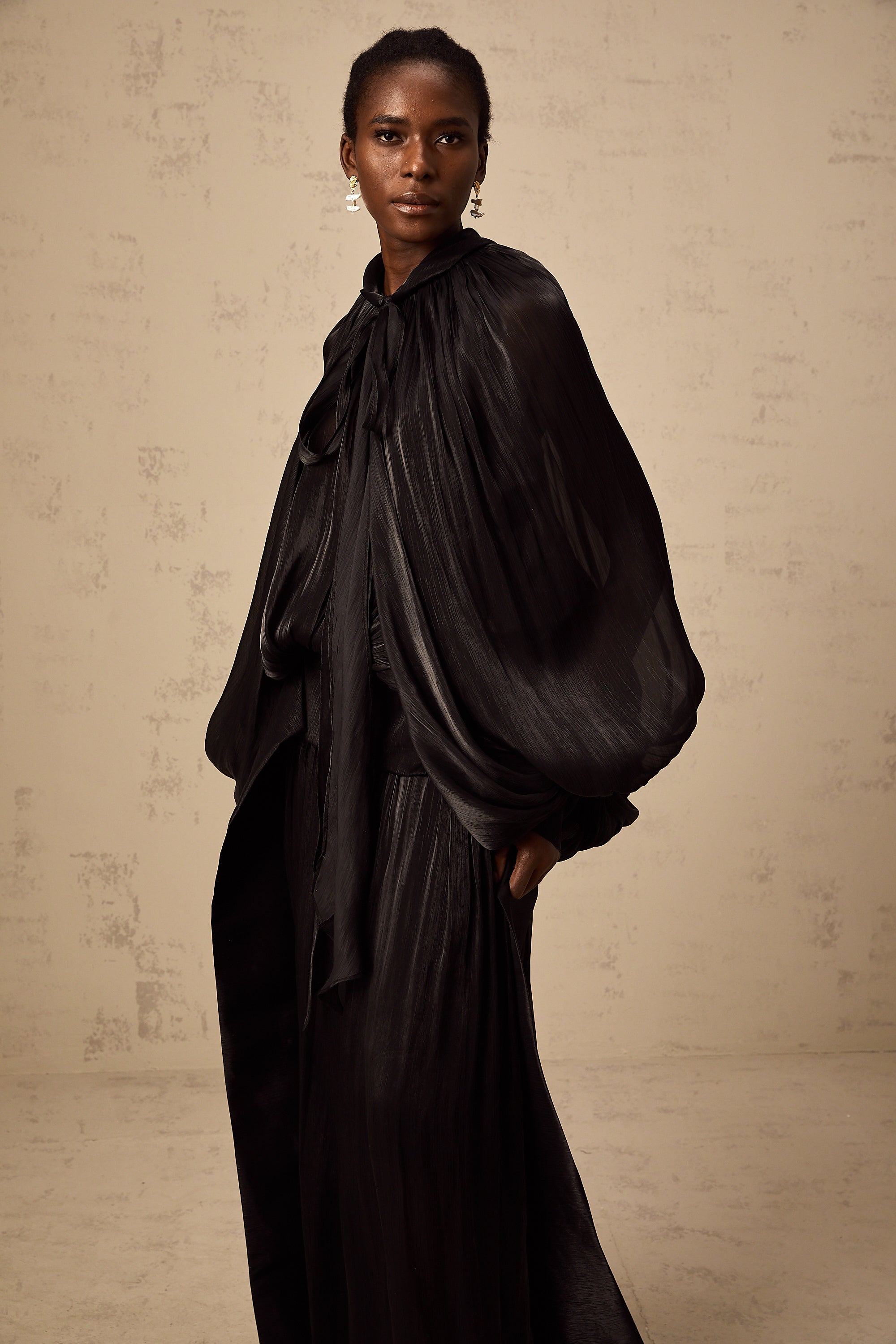 Mila pleated satin maxi dress in Black (Final Sale-US Only)