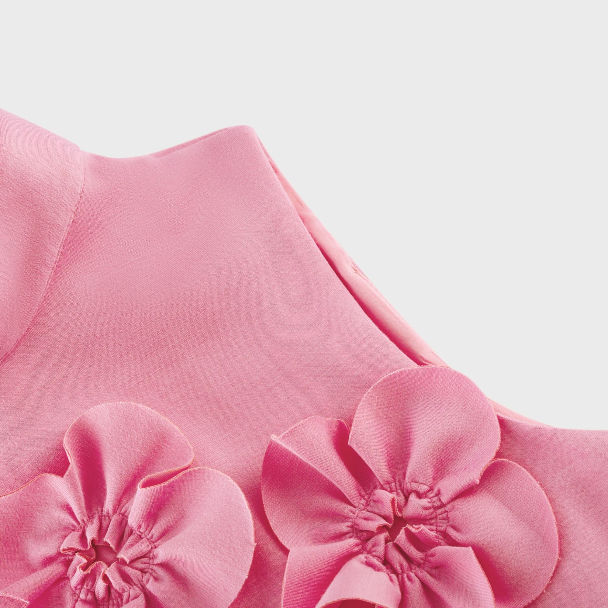 Pink sleeveless high-neck midi dress with 3D floral embellishments