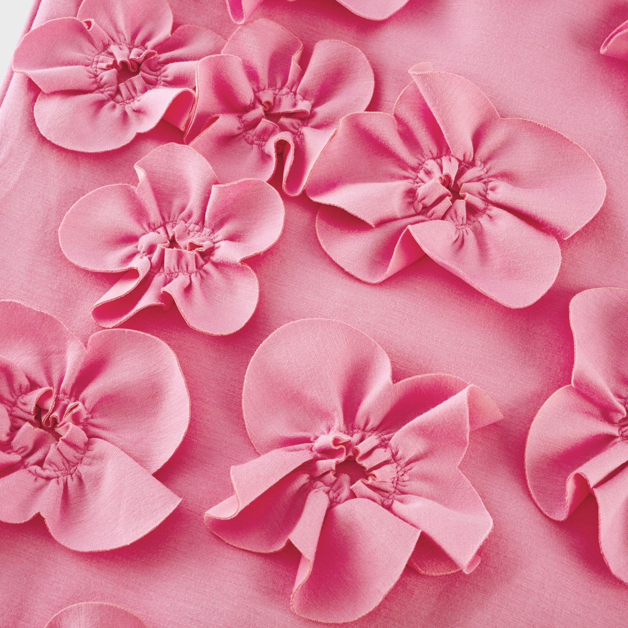 Pink sleeveless high-neck midi dress with 3D floral embellishments