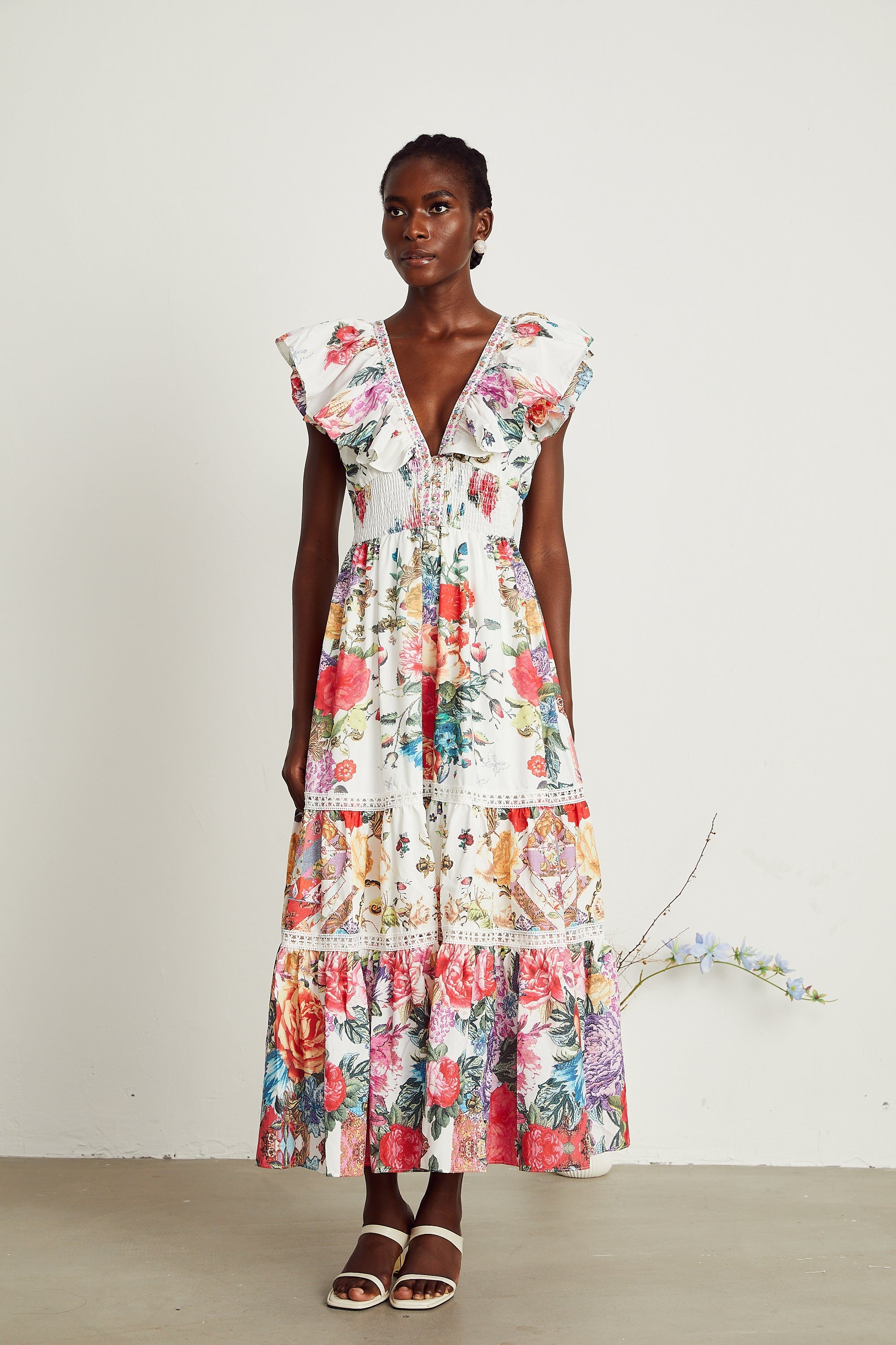 Claire floral-print ruffled midi dress (Final Sale-US Only)
