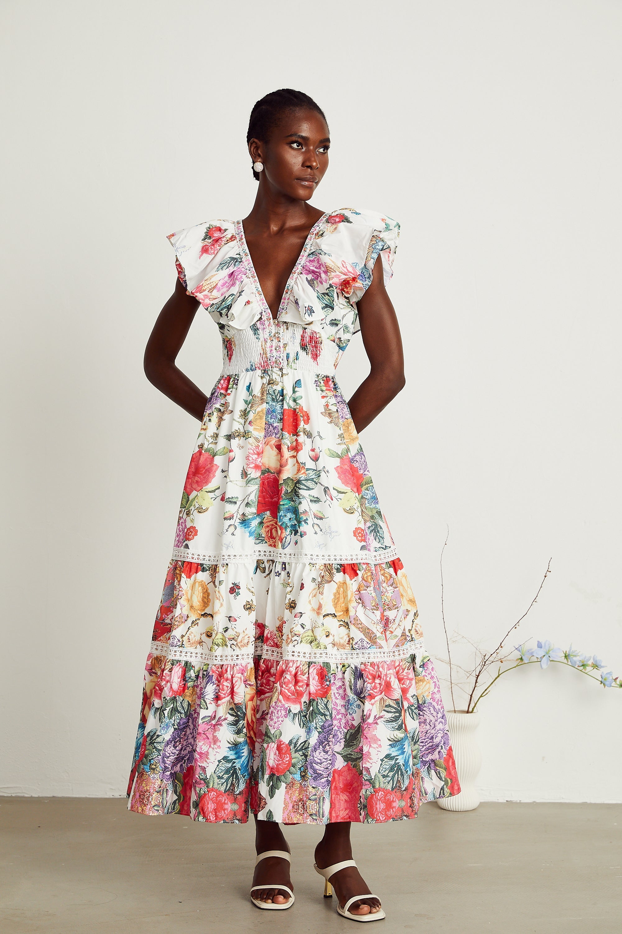 Claire floral-print ruffled midi dress (Final Sale-US Only)