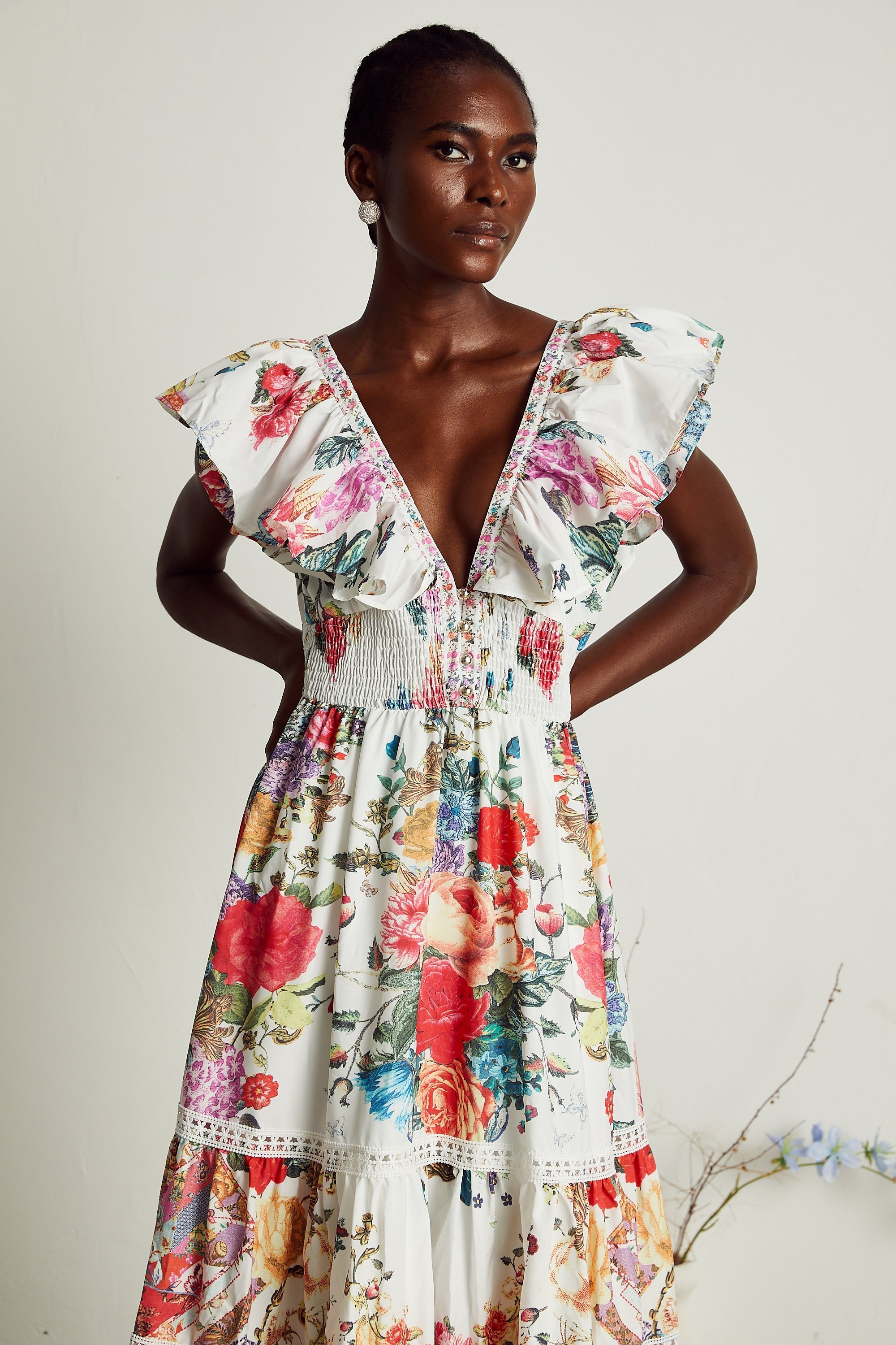 Claire floral-print ruffled midi dress (Final Sale-US Only)