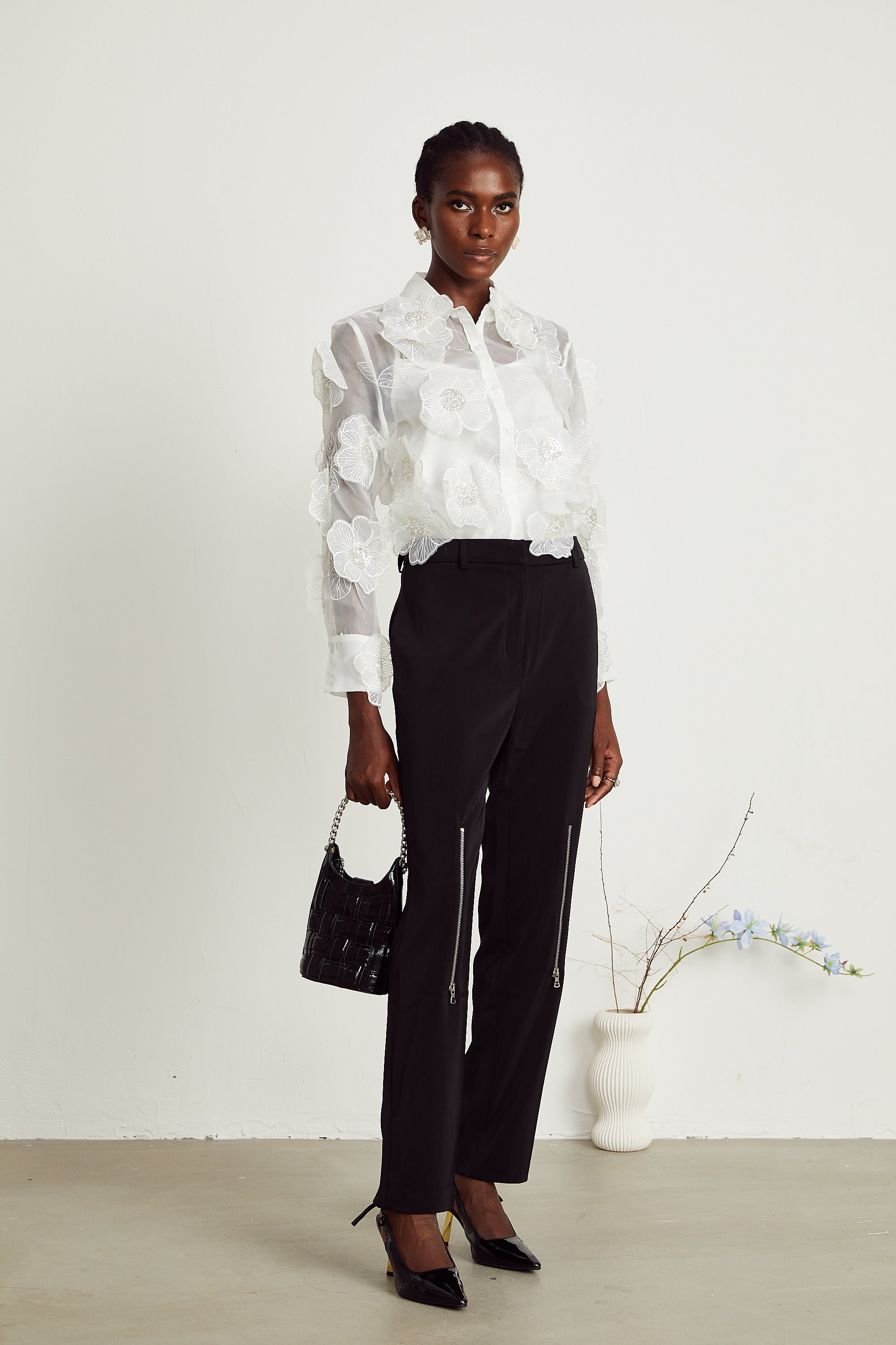 Béatrix white embellished semi-sheer shirt (Final Sale-US Only)