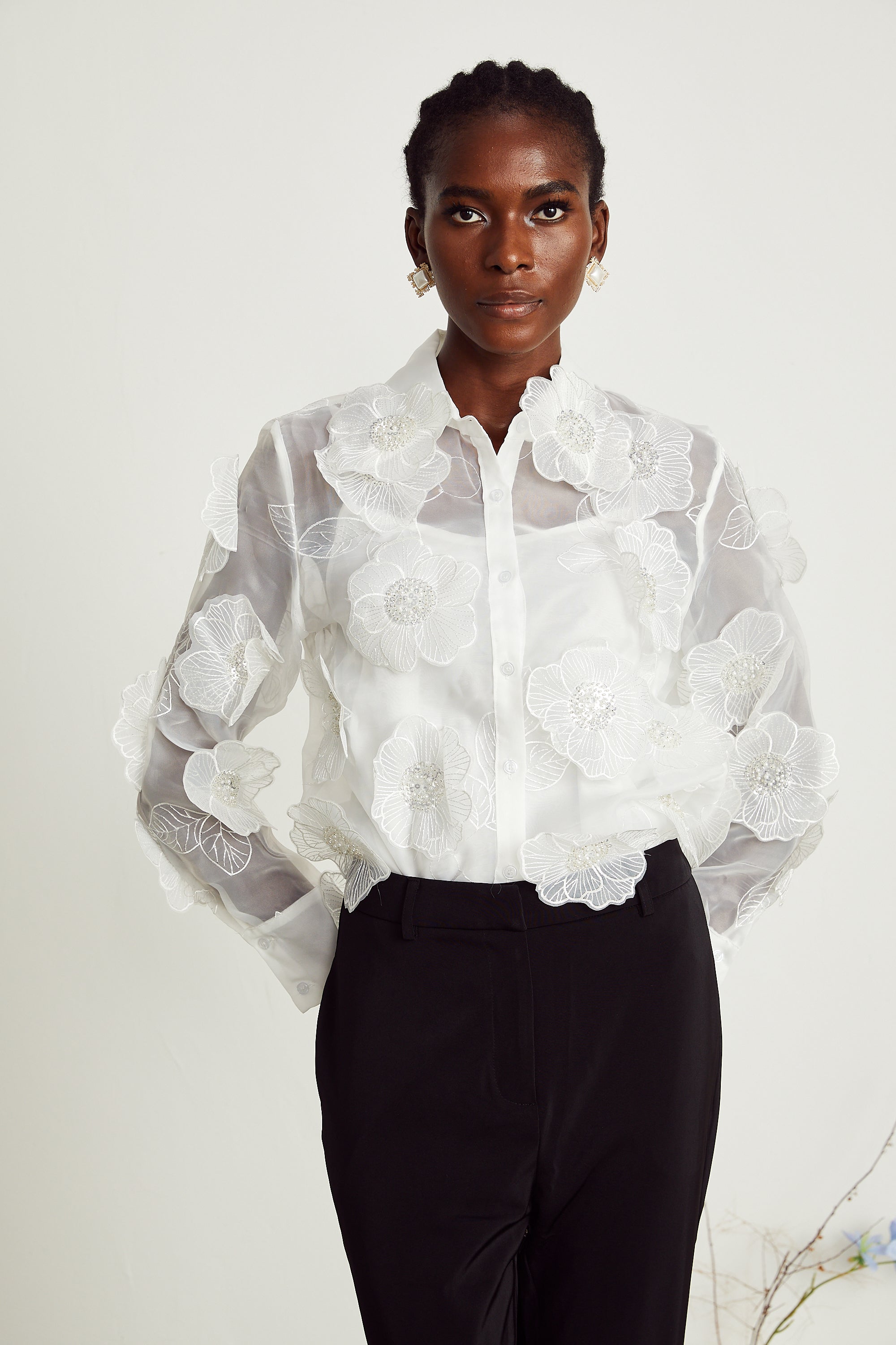 Béatrix white embellished semi-sheer shirt (Final Sale-US Only)