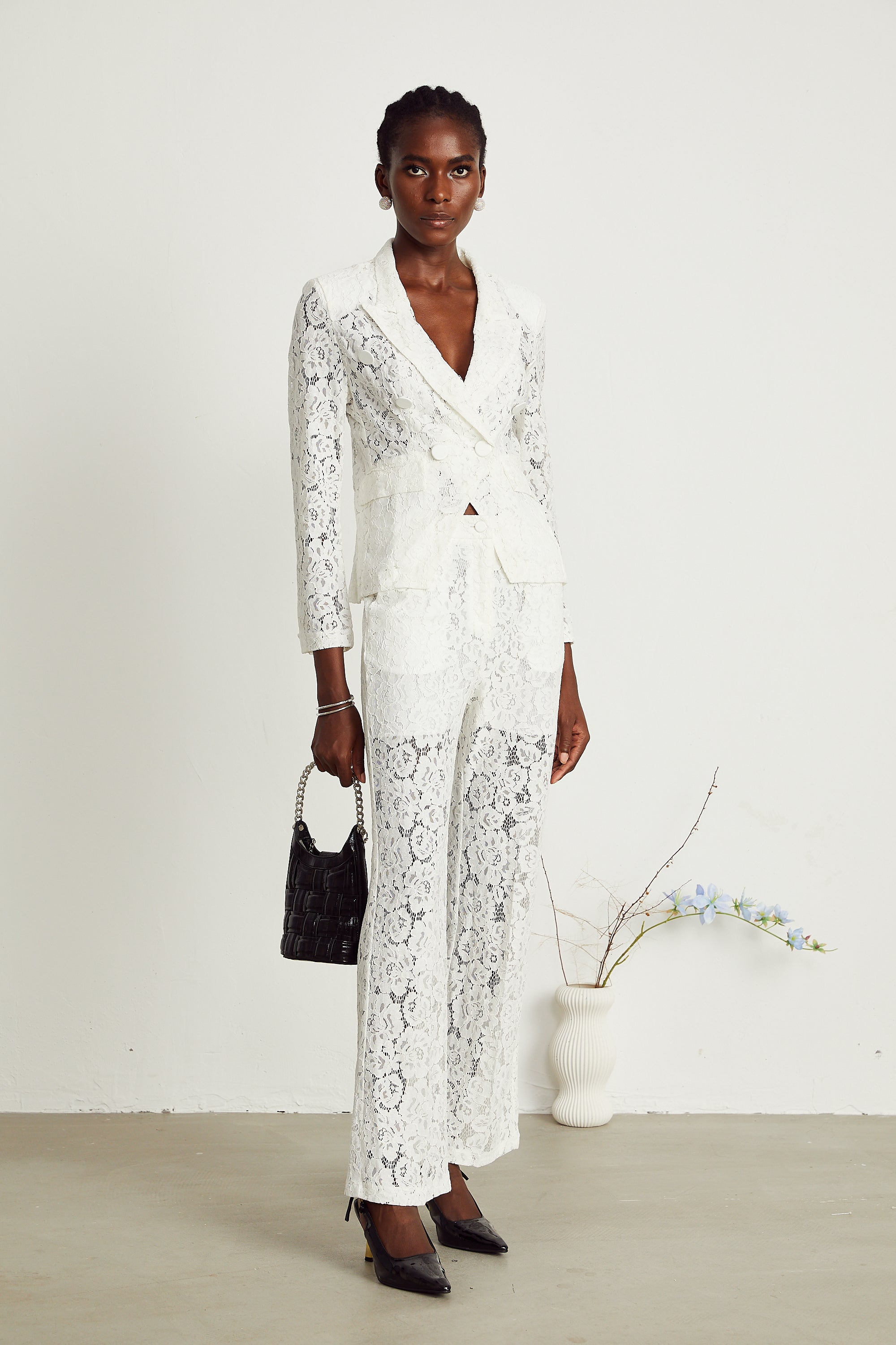 Zoé Sheer Lace Blazer & Trousers Matching Set (Final Sale-US Only)