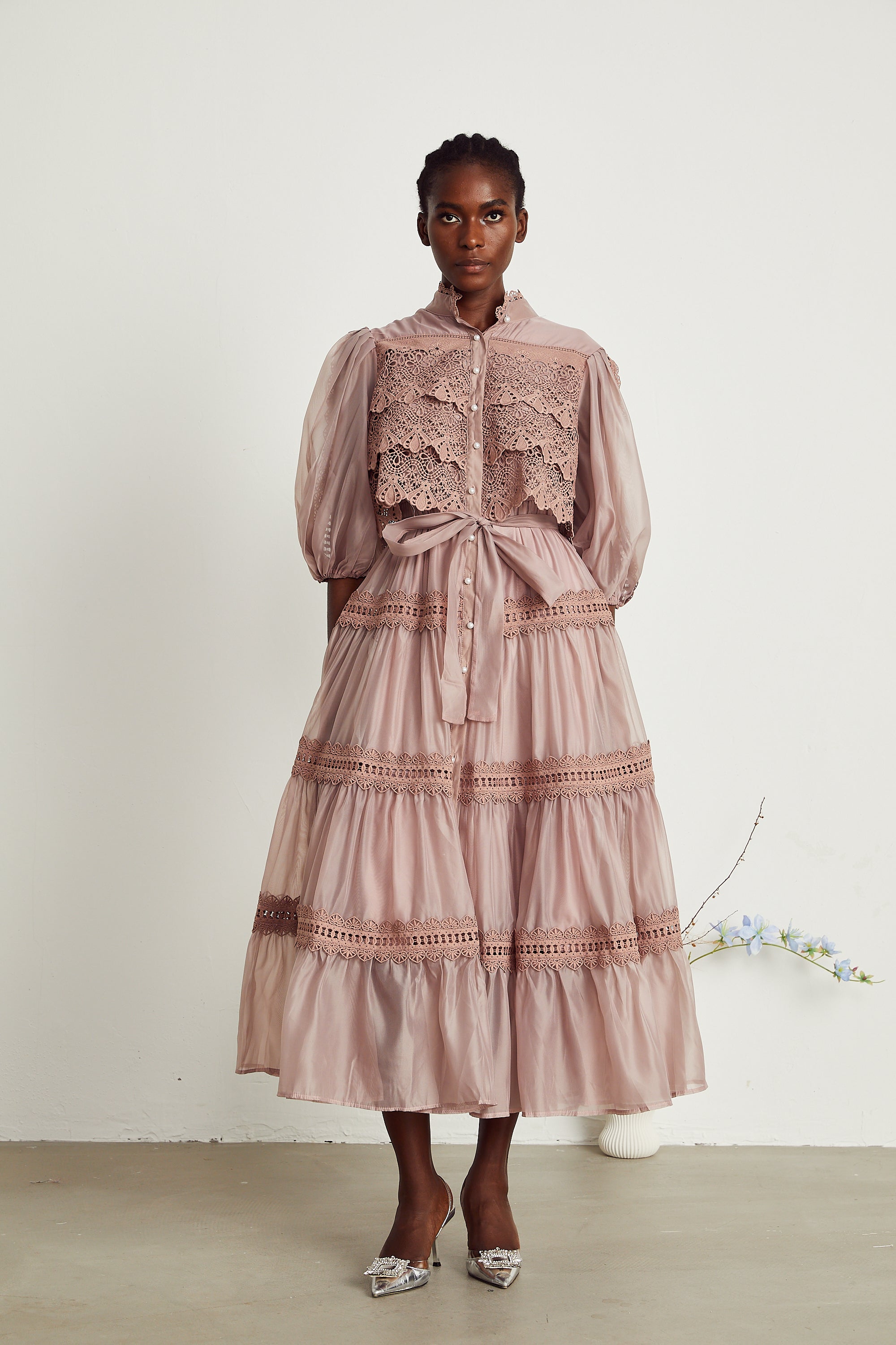 Inès lace cut-out tiered midi dress (Final Sale-US Only)