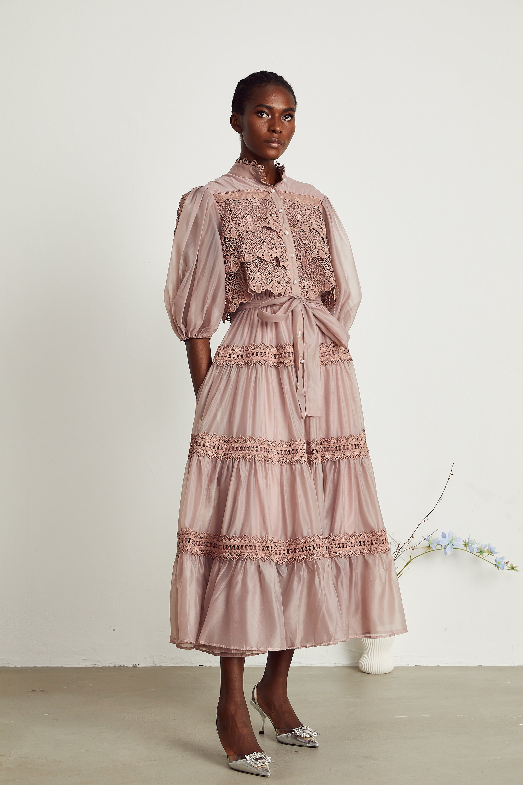 Inès lace cut-out tiered midi dress (Final Sale-US Only)