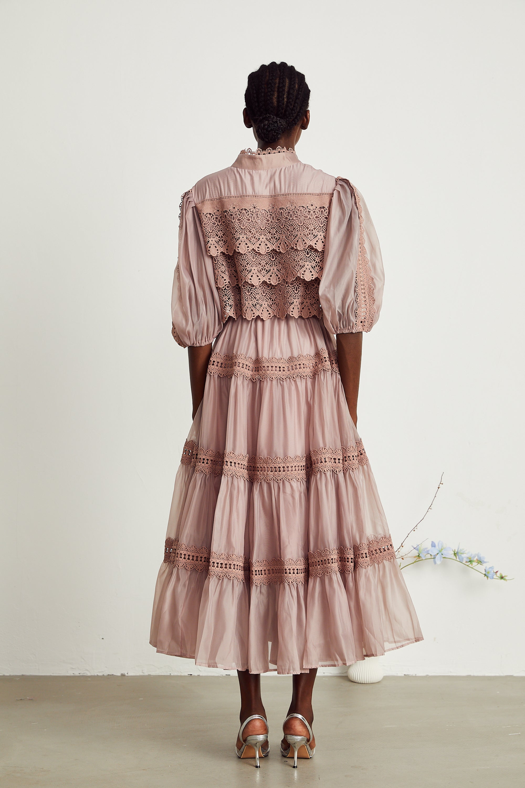 Inès lace cut-out tiered midi dress (Final Sale-US Only)