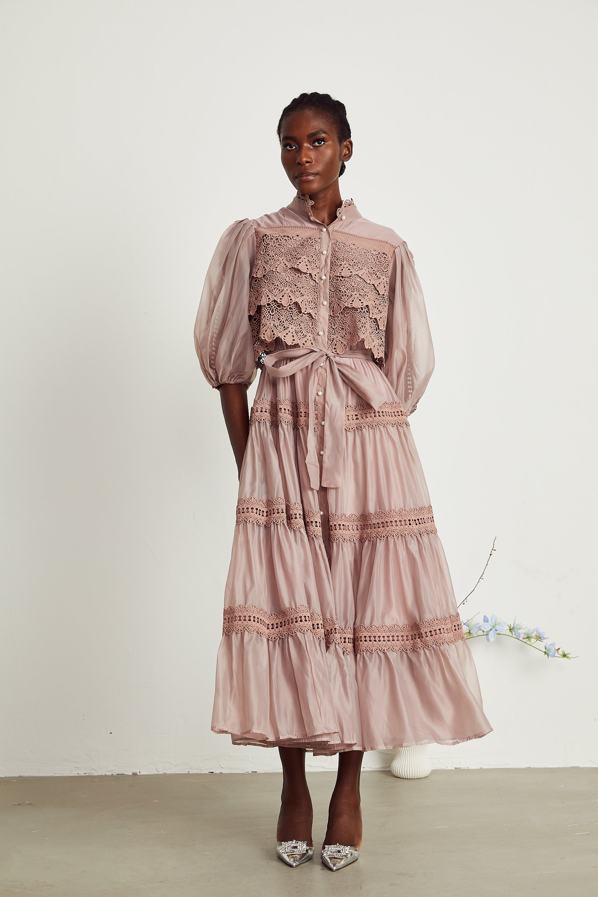 Inès lace cut-out tiered midi dress (Final Sale-US Only)