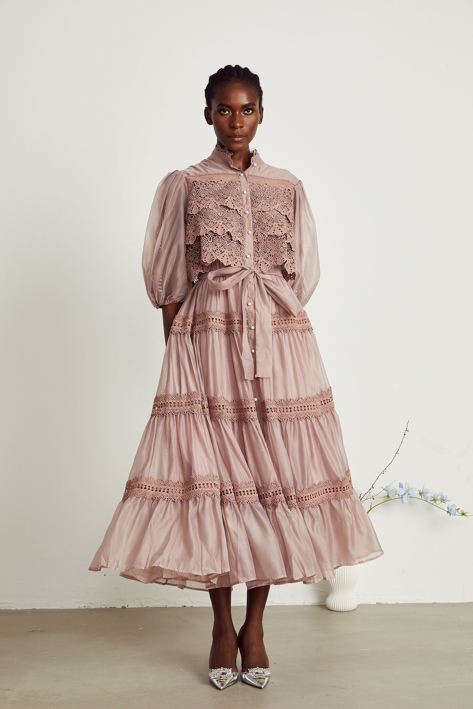 Inès lace cut-out tiered midi dress (Final Sale-US Only)