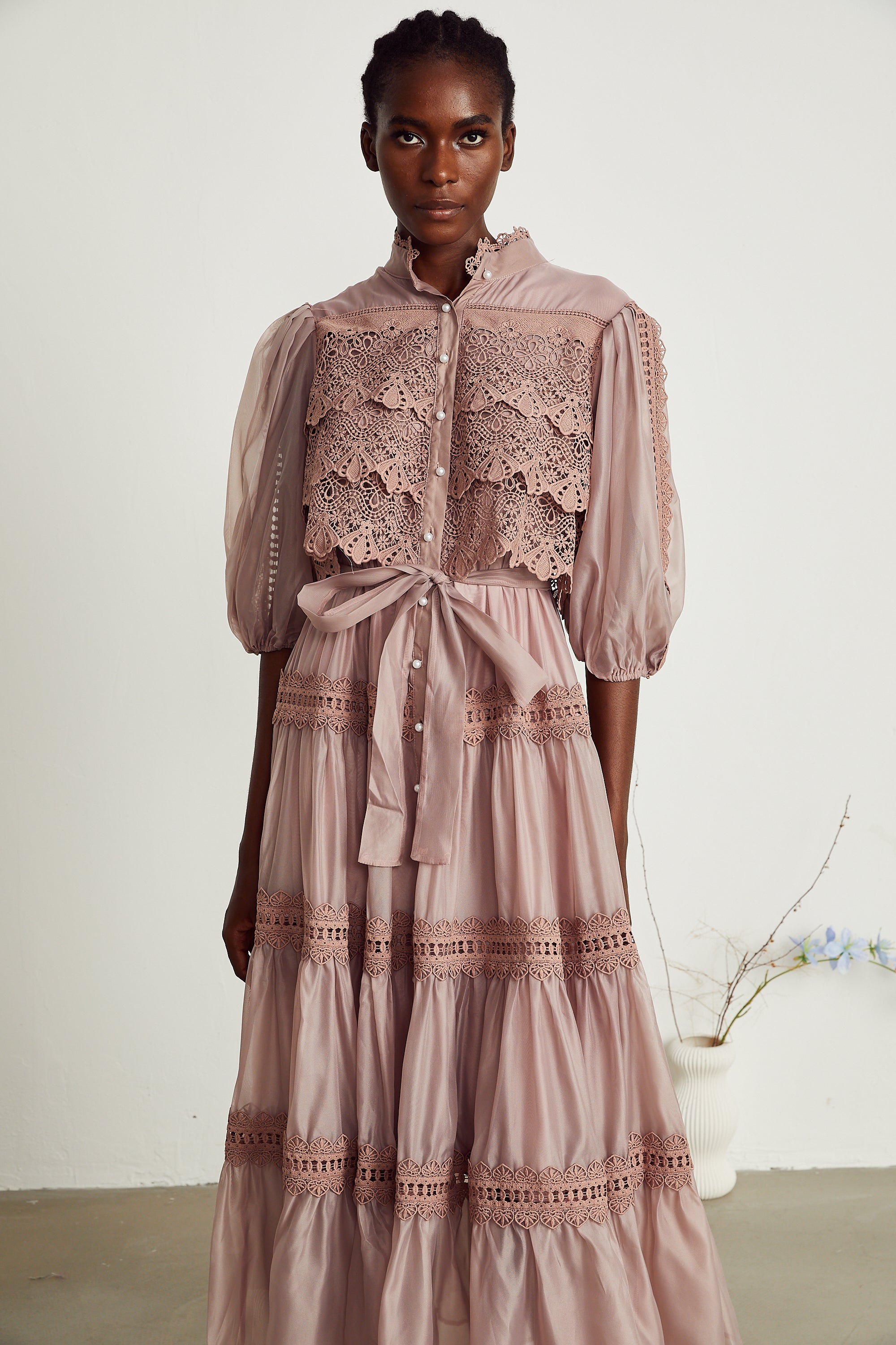 Inès lace cut-out tiered midi dress (Final Sale-US Only)
