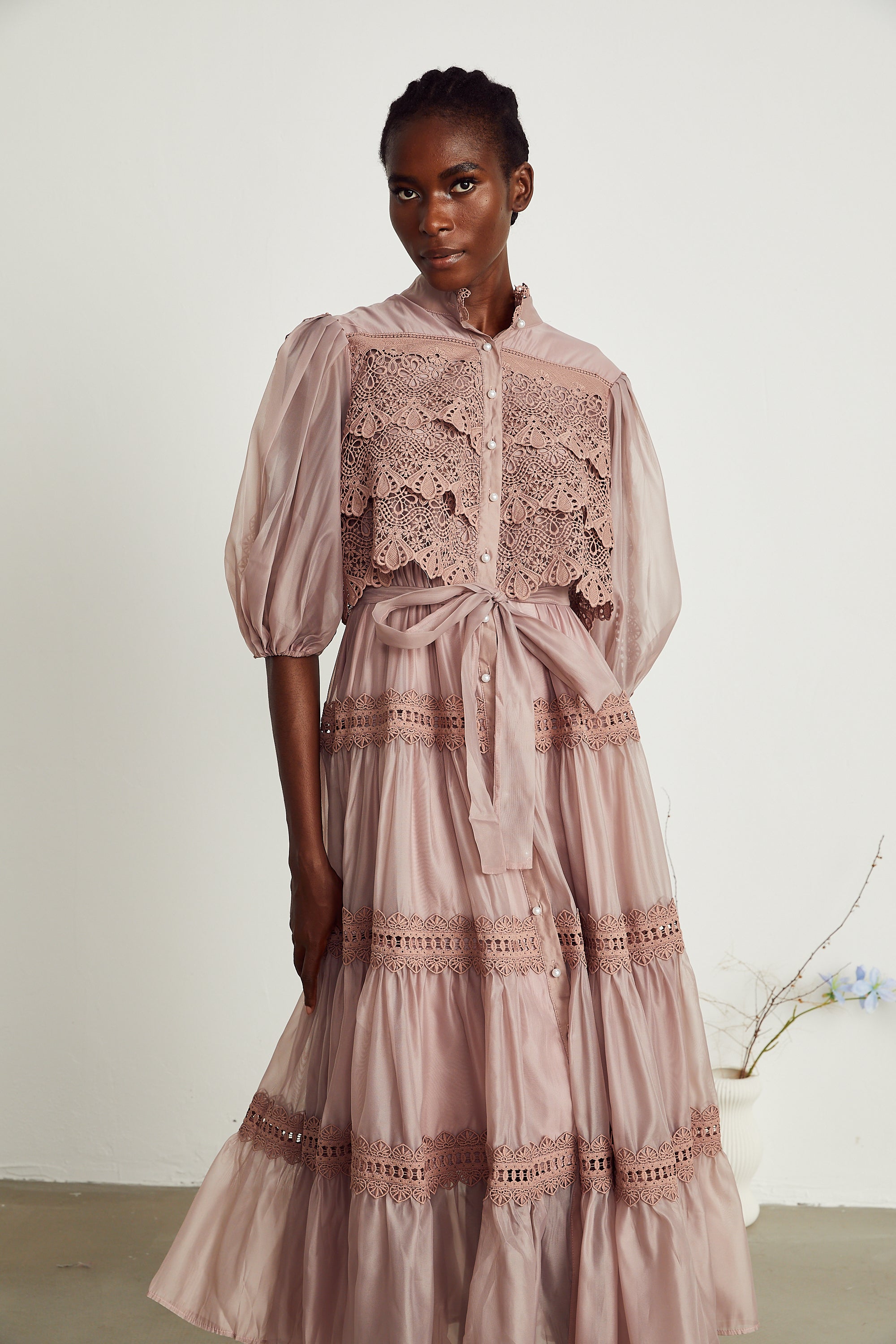 Inès lace cut-out tiered midi dress (Final Sale-US Only)
