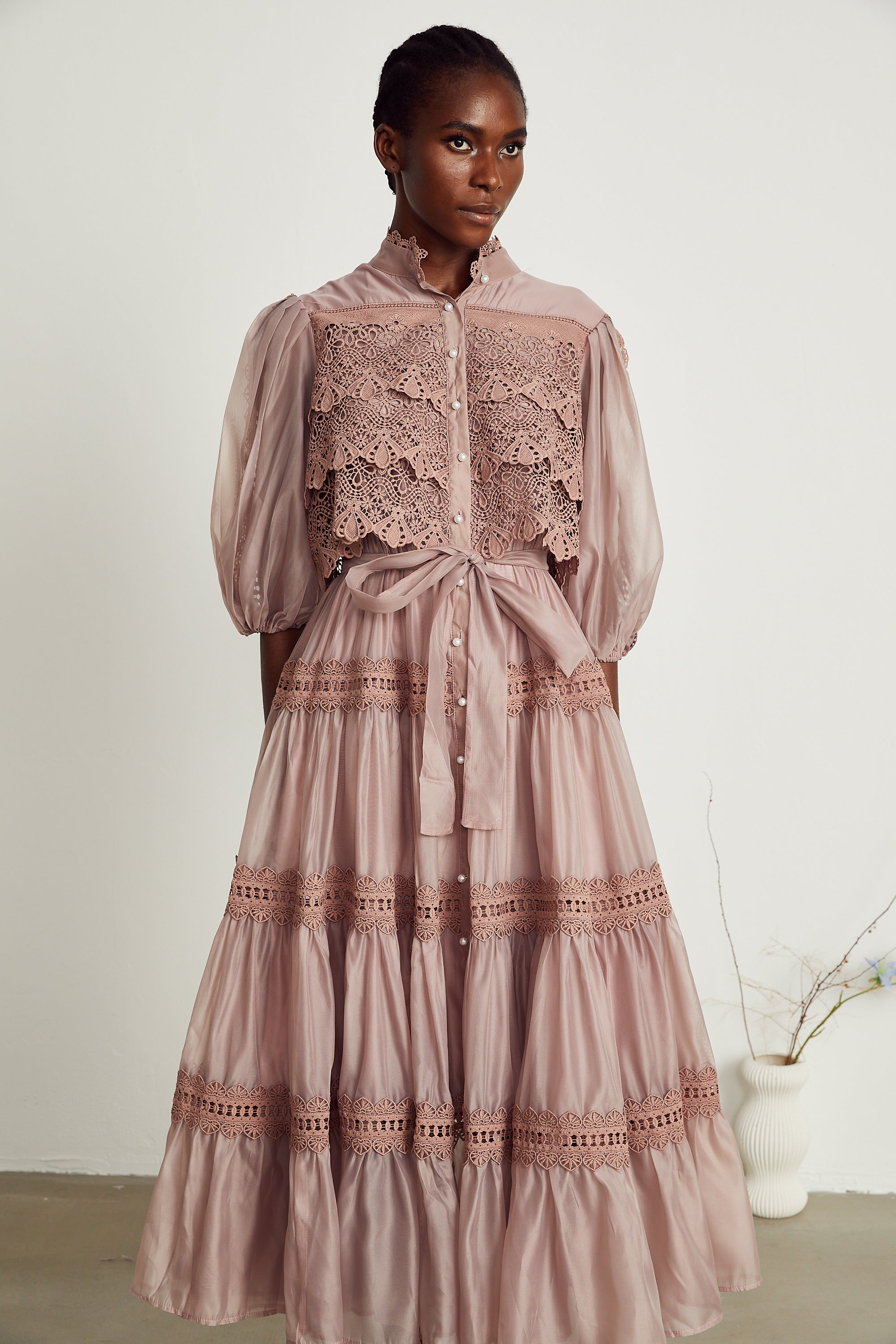 Inès lace cut-out tiered midi dress (Final Sale-US Only)