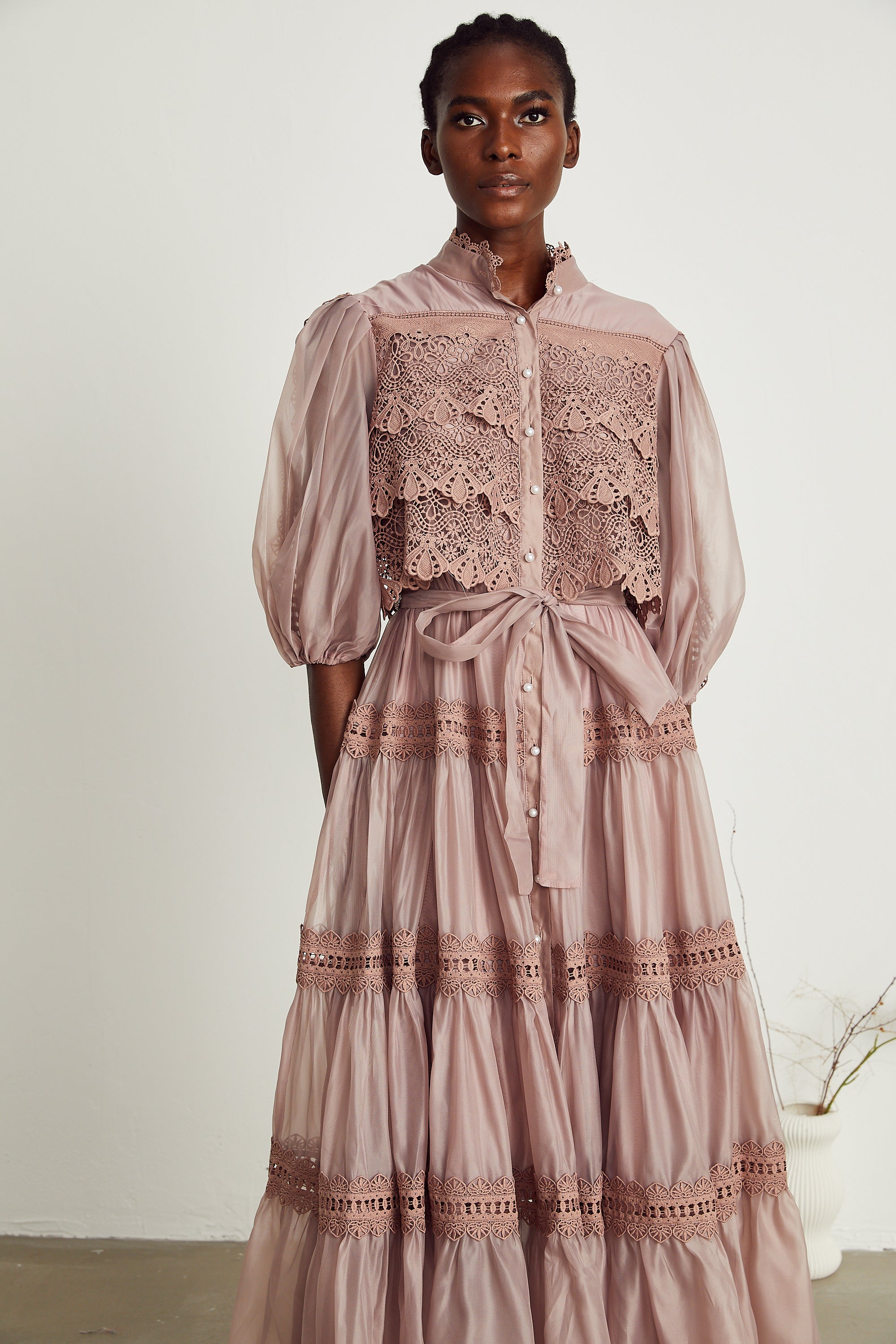 Inès lace cut-out tiered midi dress (Final Sale-US Only)