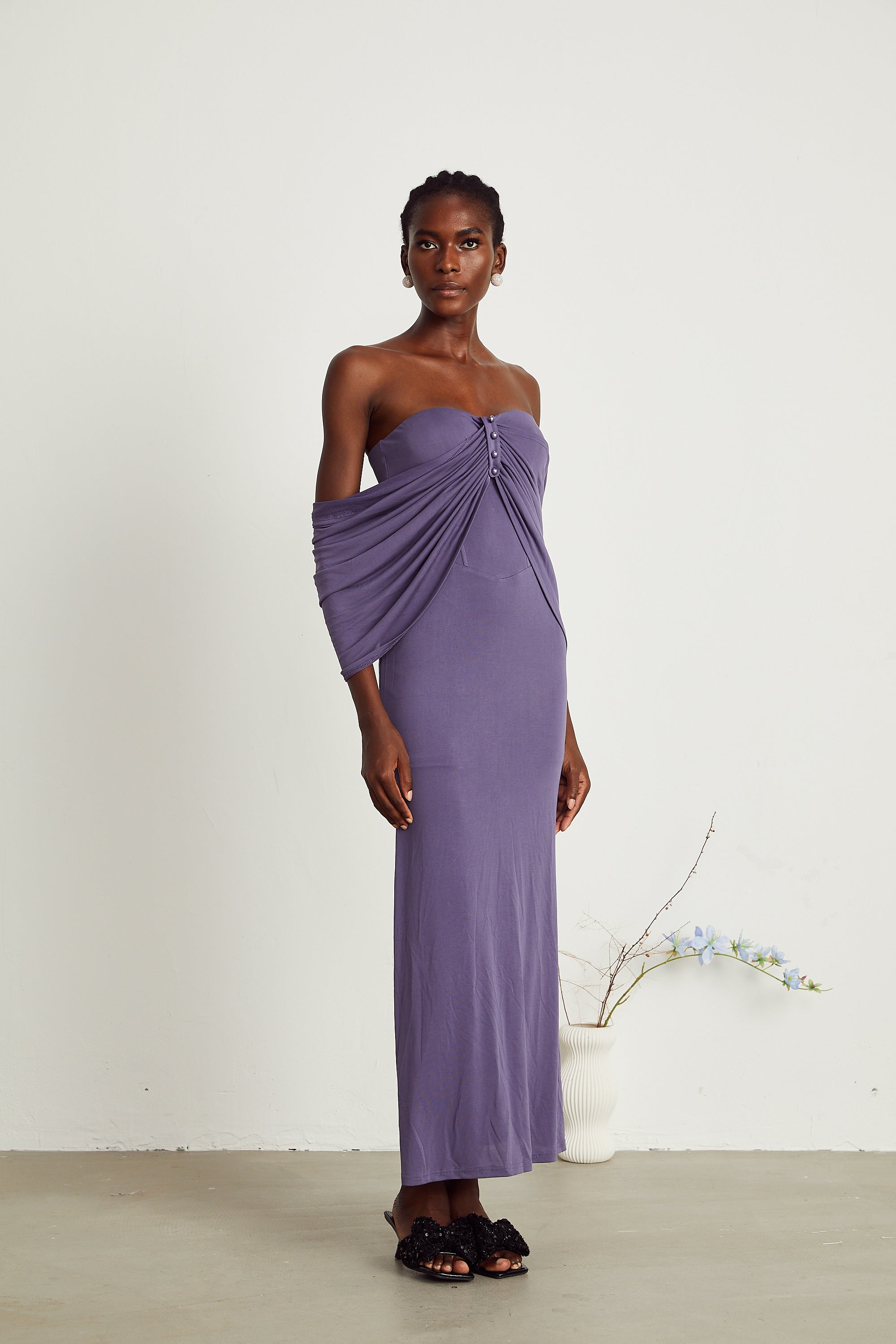 Delphine purple ruched midi dress (Final Sale-US Only)