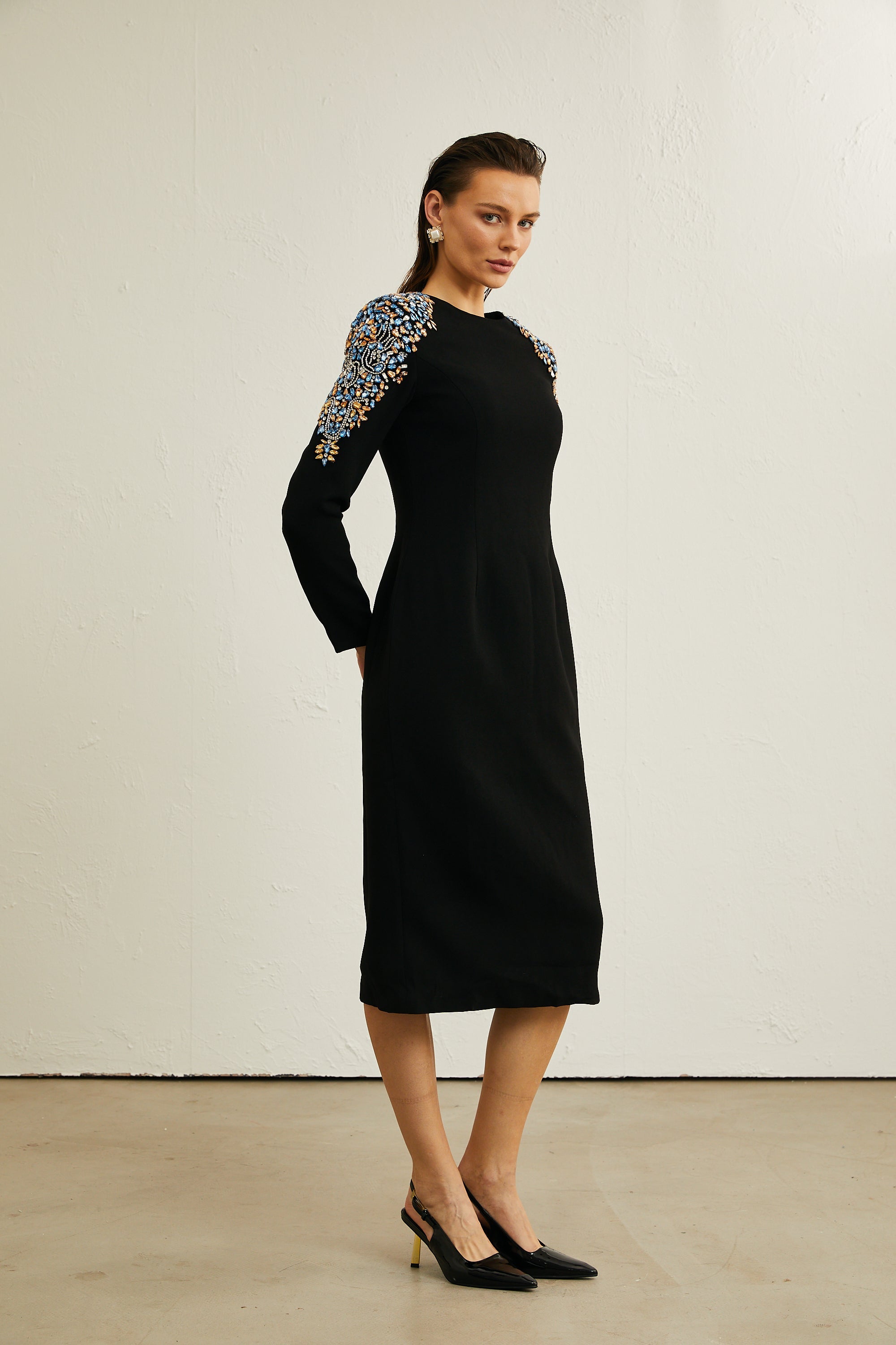Maëlys black crystal-embellished midi dress (Final Sale-US Only)