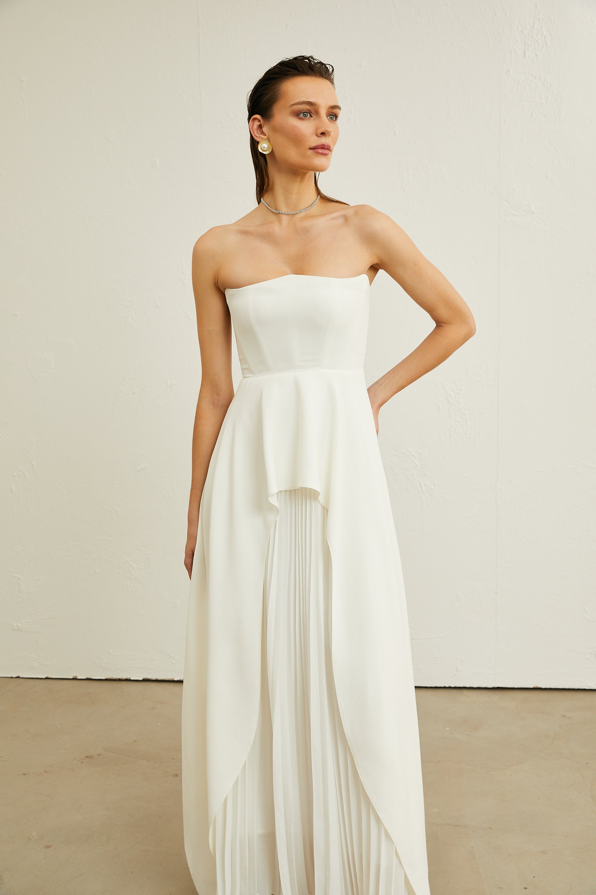 Vanessa white pleated off-shoulder maxi dress(Final Sale)