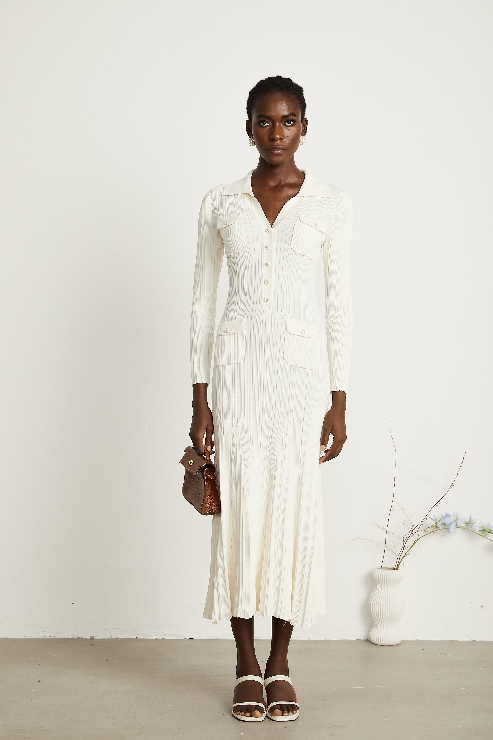 Nouria white mermaid-hem knit midi dress (Final Sale-US Only)