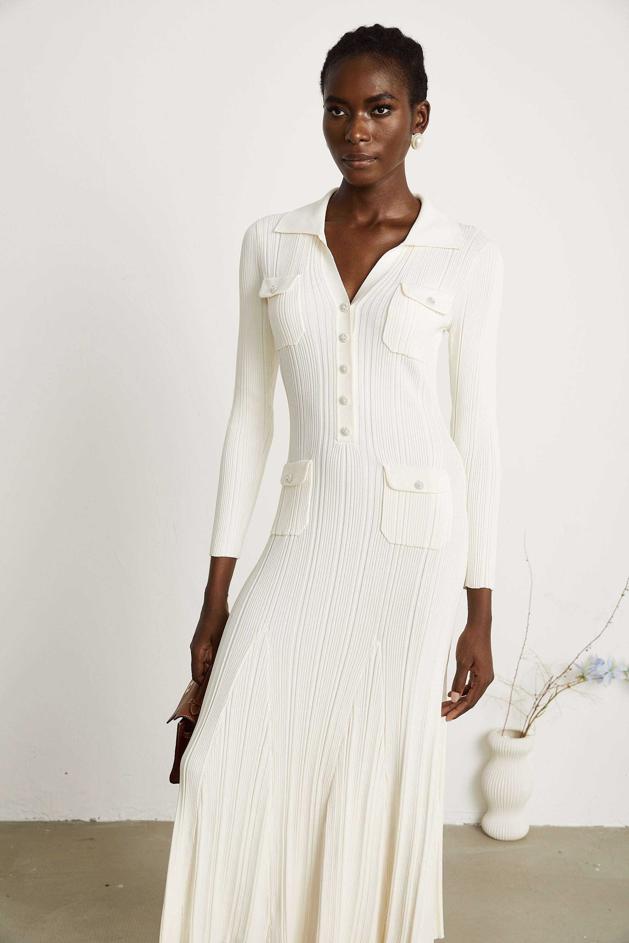 Nouria white mermaid-hem knit midi dress (Final Sale-US Only)
