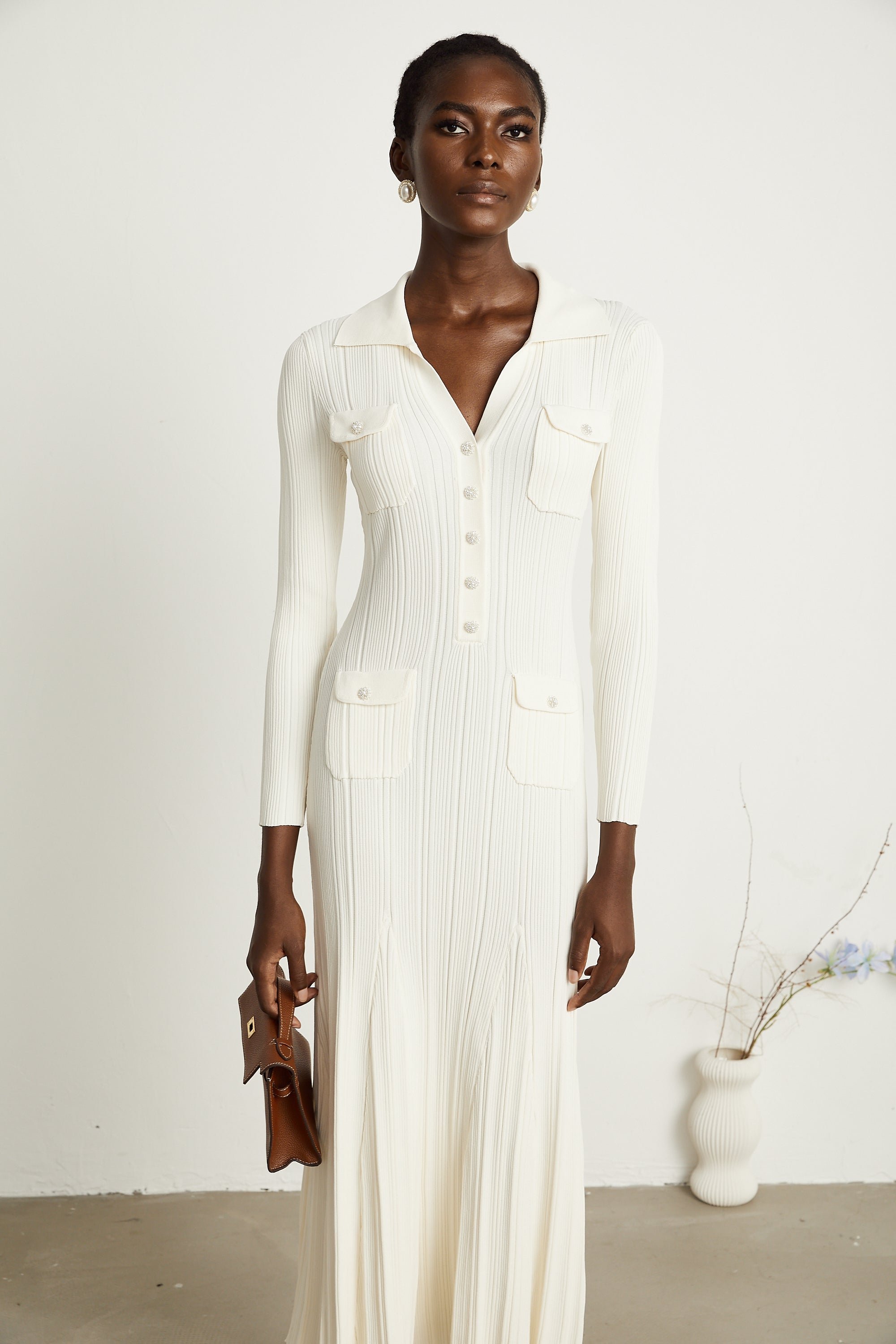 Nouria white mermaid-hem knit midi dress (Final Sale-US Only)