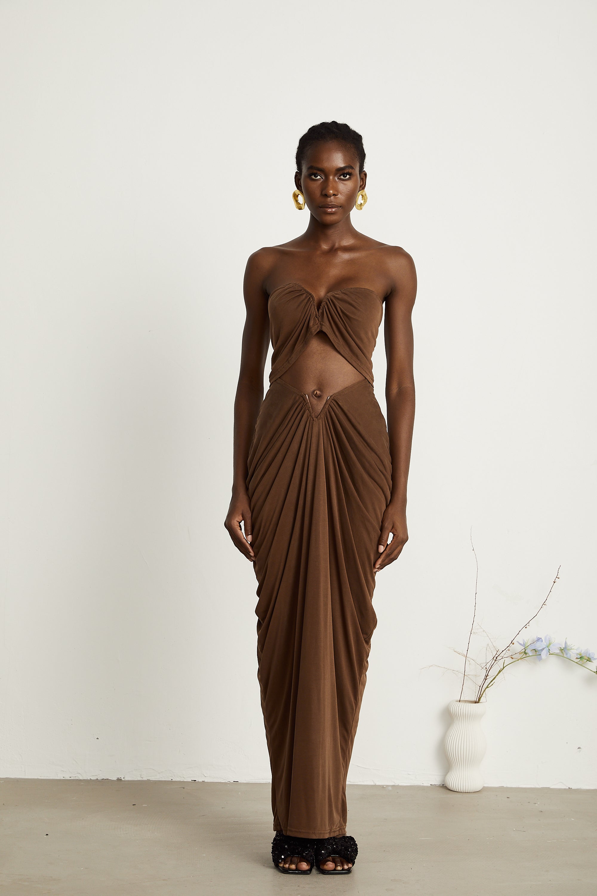 Félicité brown ruched top & skirt matching set (Final Sale-US Only)