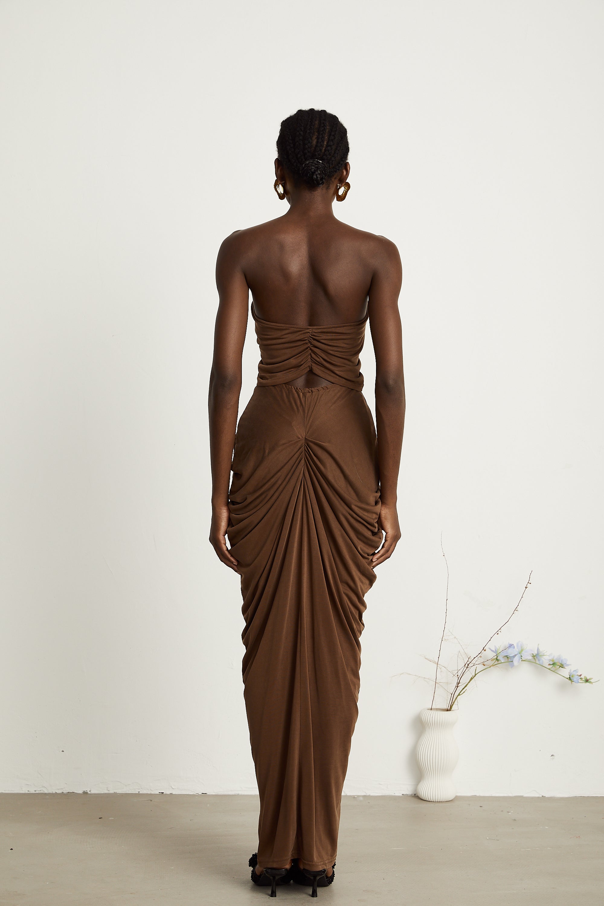 Félicité brown ruched top & skirt matching set (Final Sale-US Only)