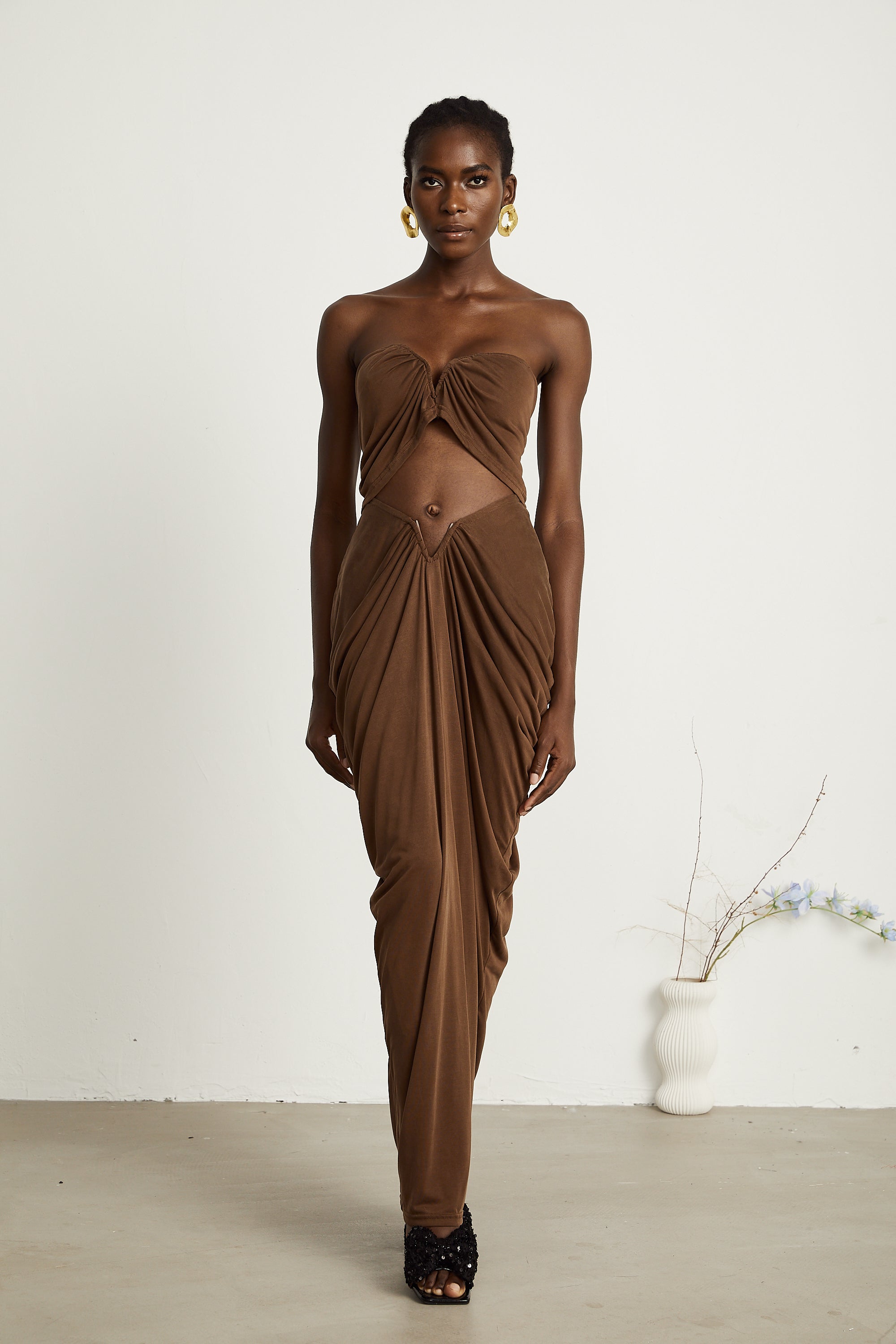 Félicité brown ruched top & skirt matching set (Final Sale-US Only)