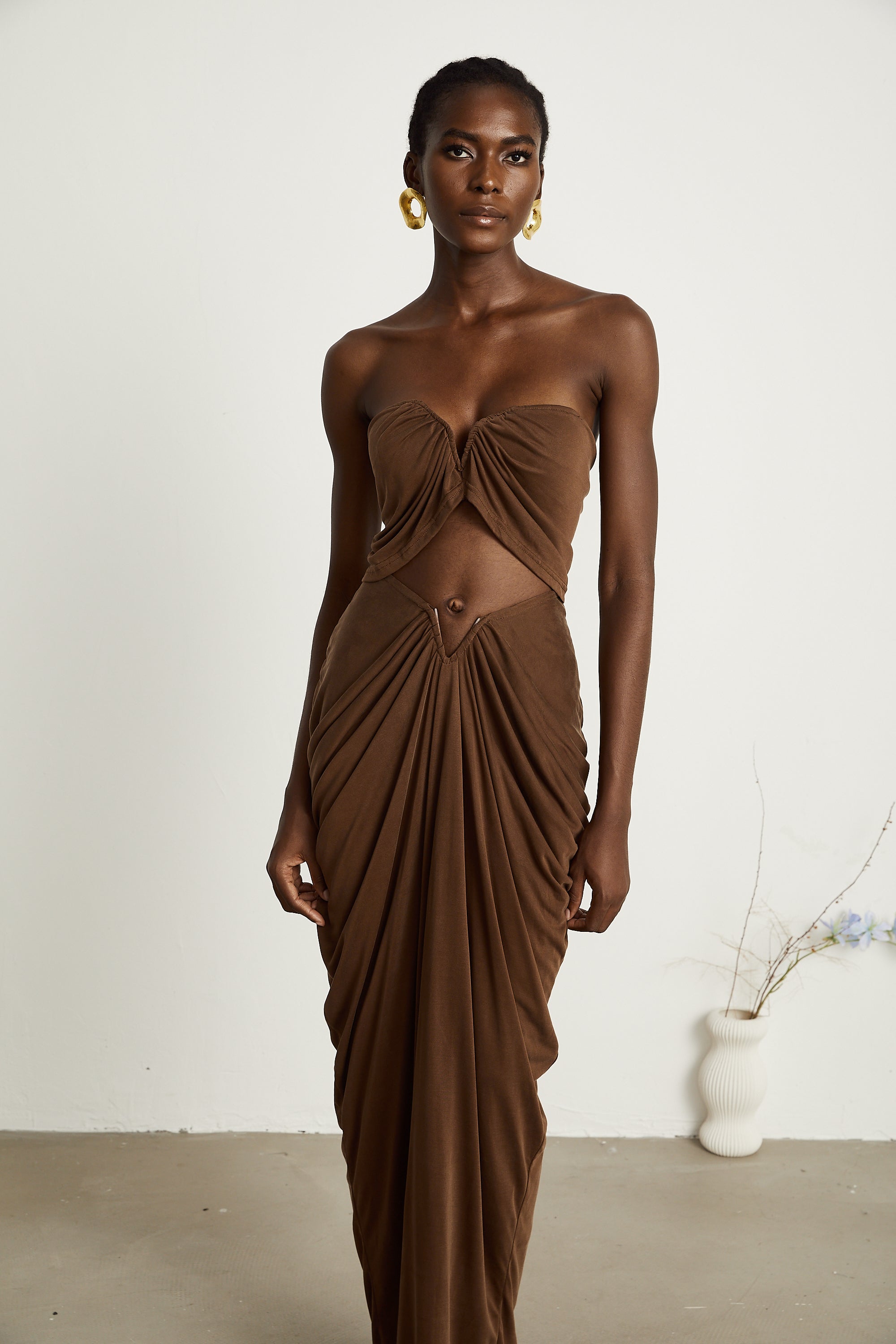 Félicité brown ruched top & skirt matching set (Final Sale-US Only)