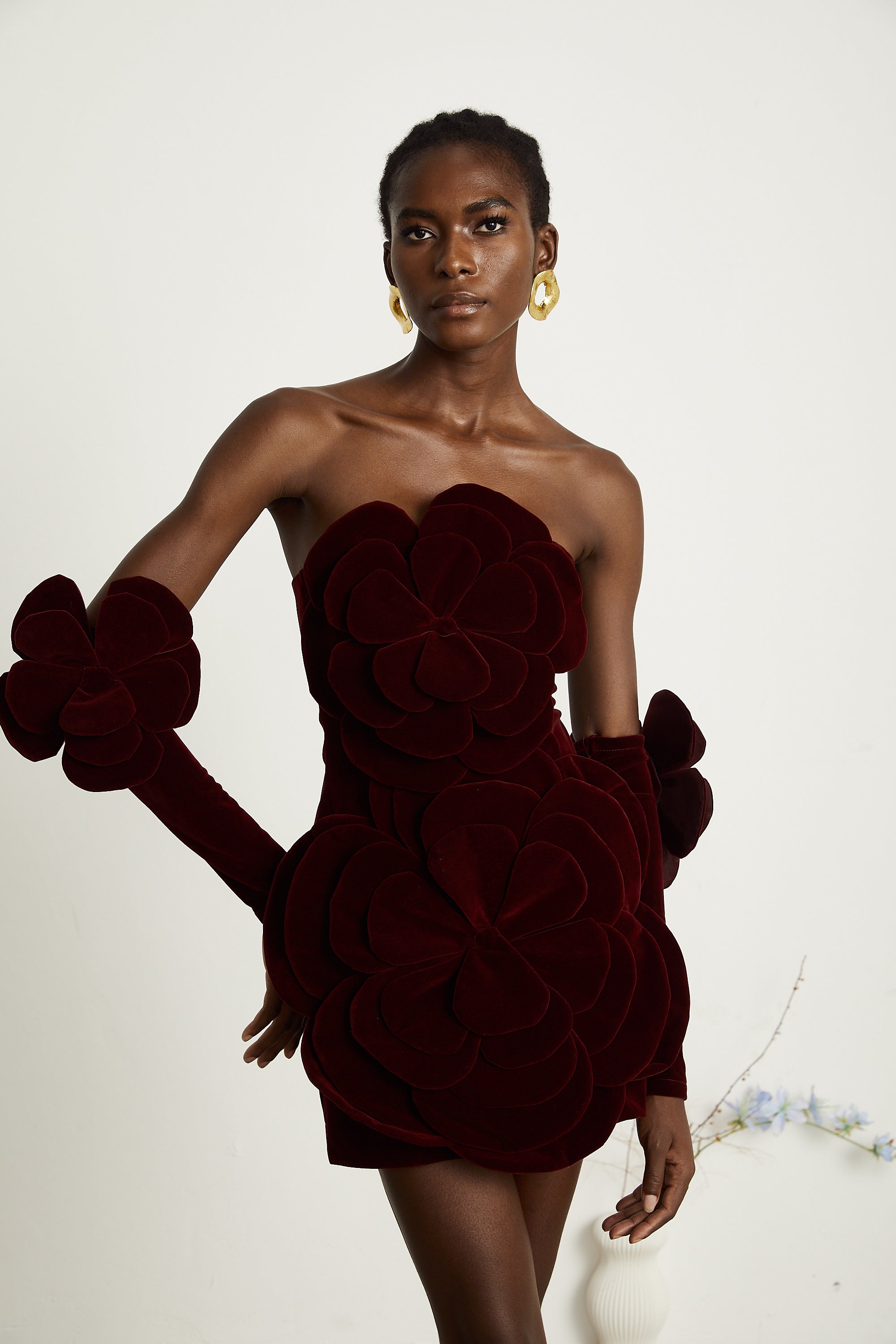 Azura Red Floral Appliqué Mini Dress