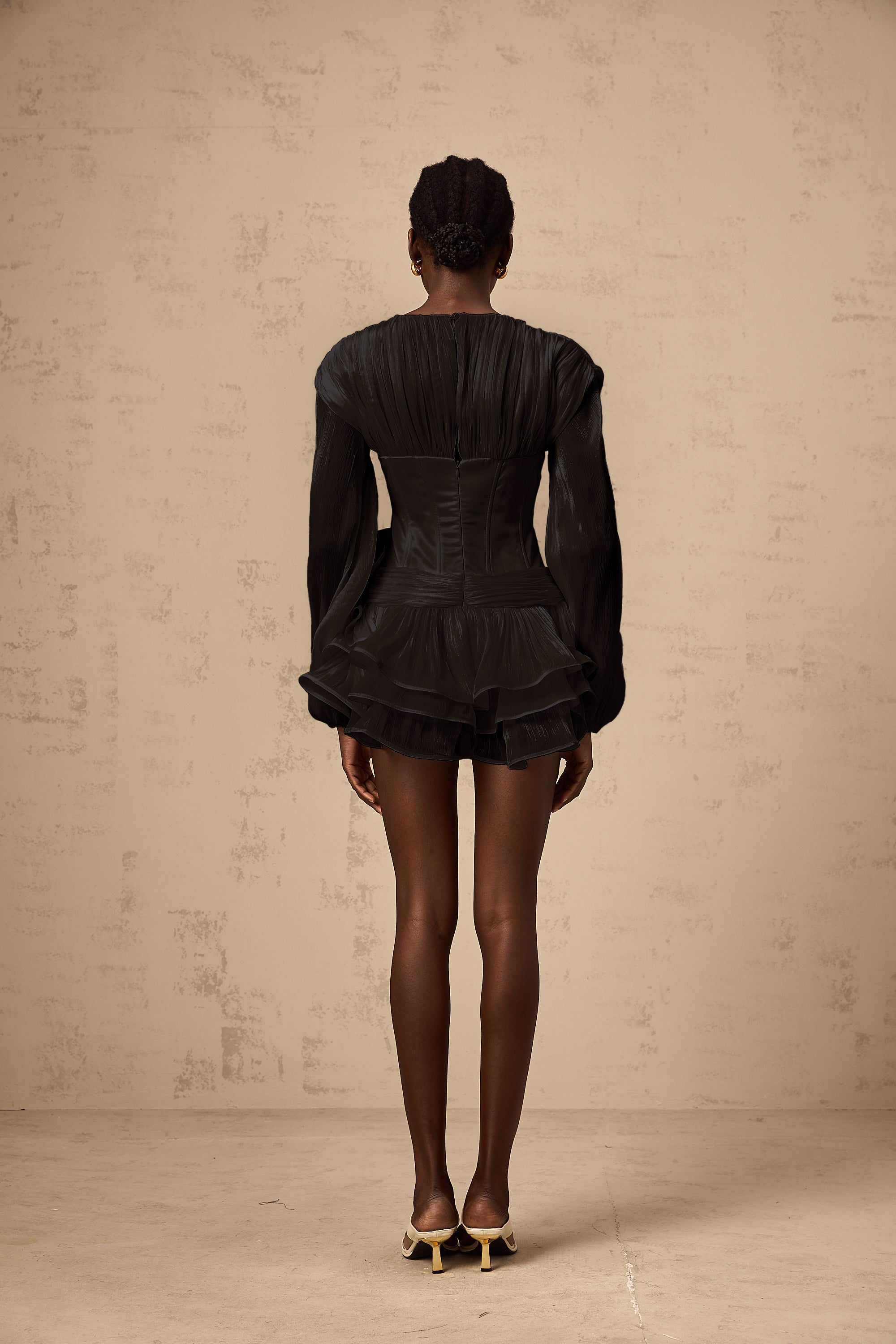 Rosier Black Fully Pleated Cinched Mini Dress (Final Sale)
