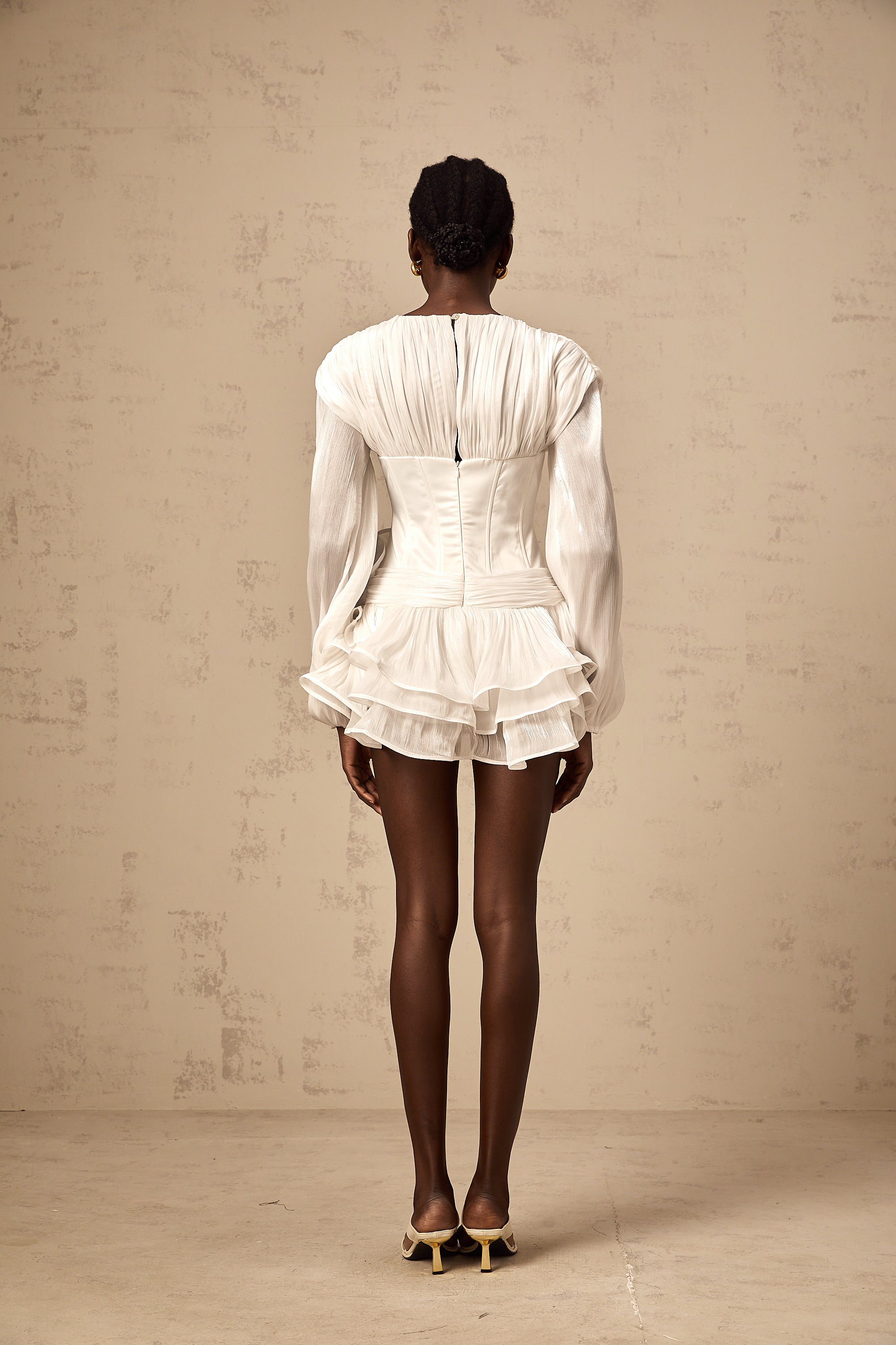 Rosier fully-pleated cinched mini dress in White (Final Sale-US Only)