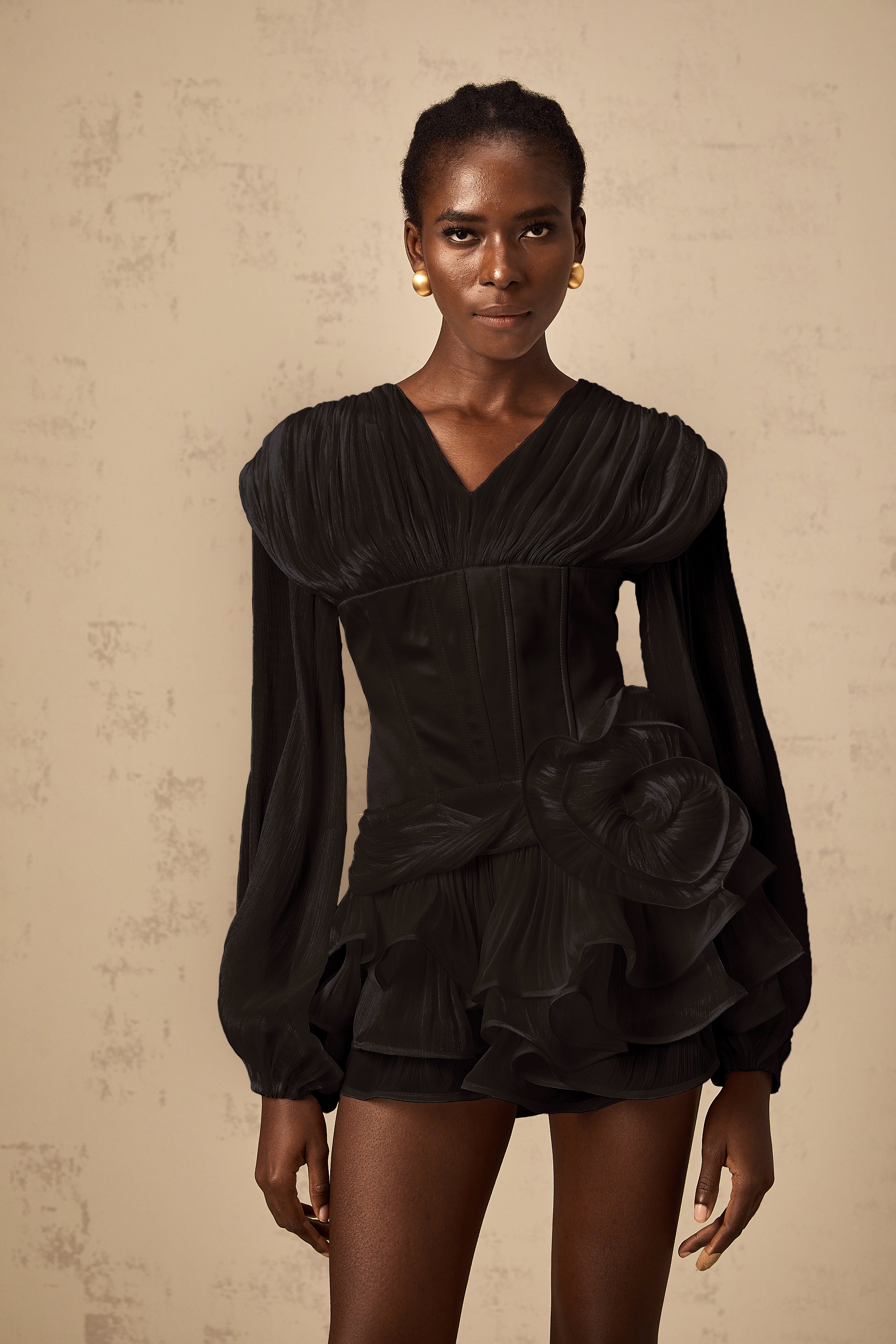 Rosier Black Fully Pleated Cinched Mini Dress (Final Sale)