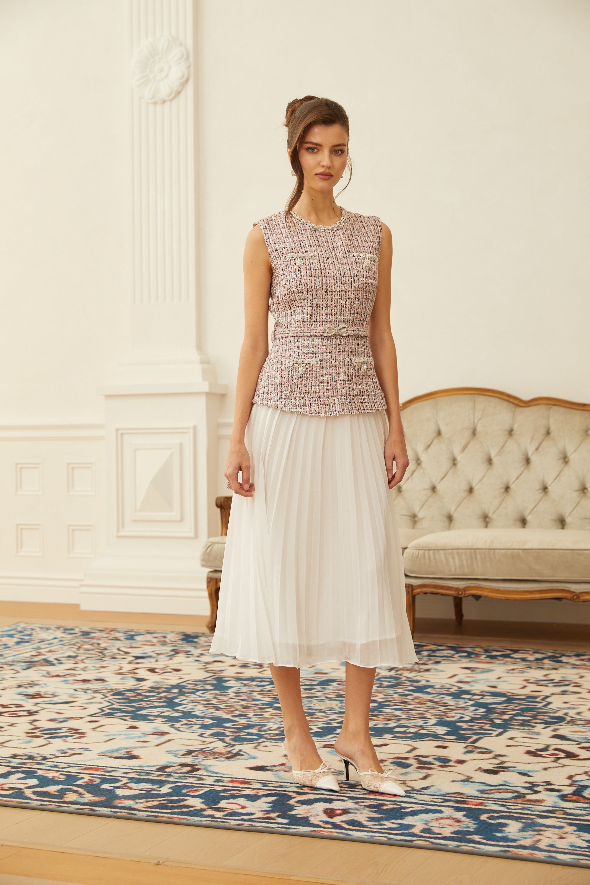 Lola Pink Embellished Tweed Panel Midi Dress (Final Sale-US Only)